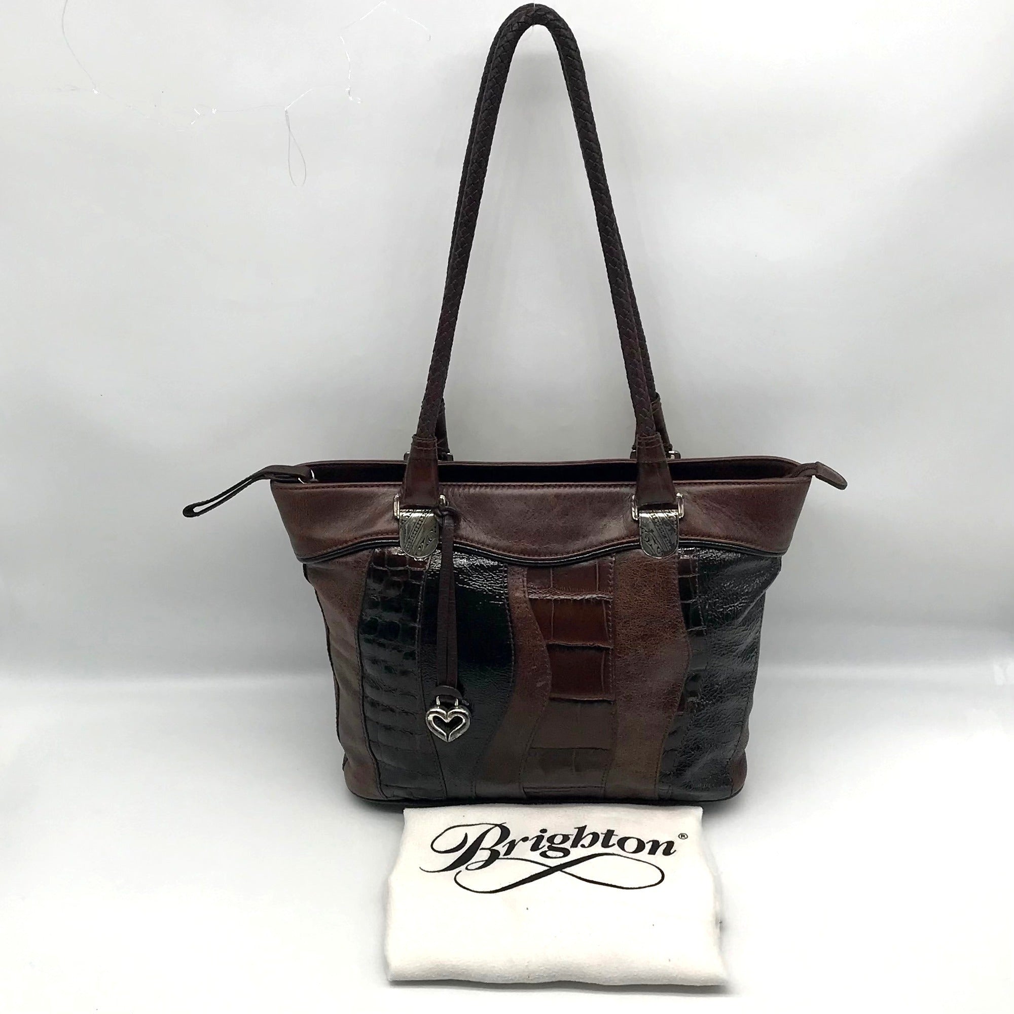 Brighton Brown Embossed Multi-Textured Leather Shoulder Bag