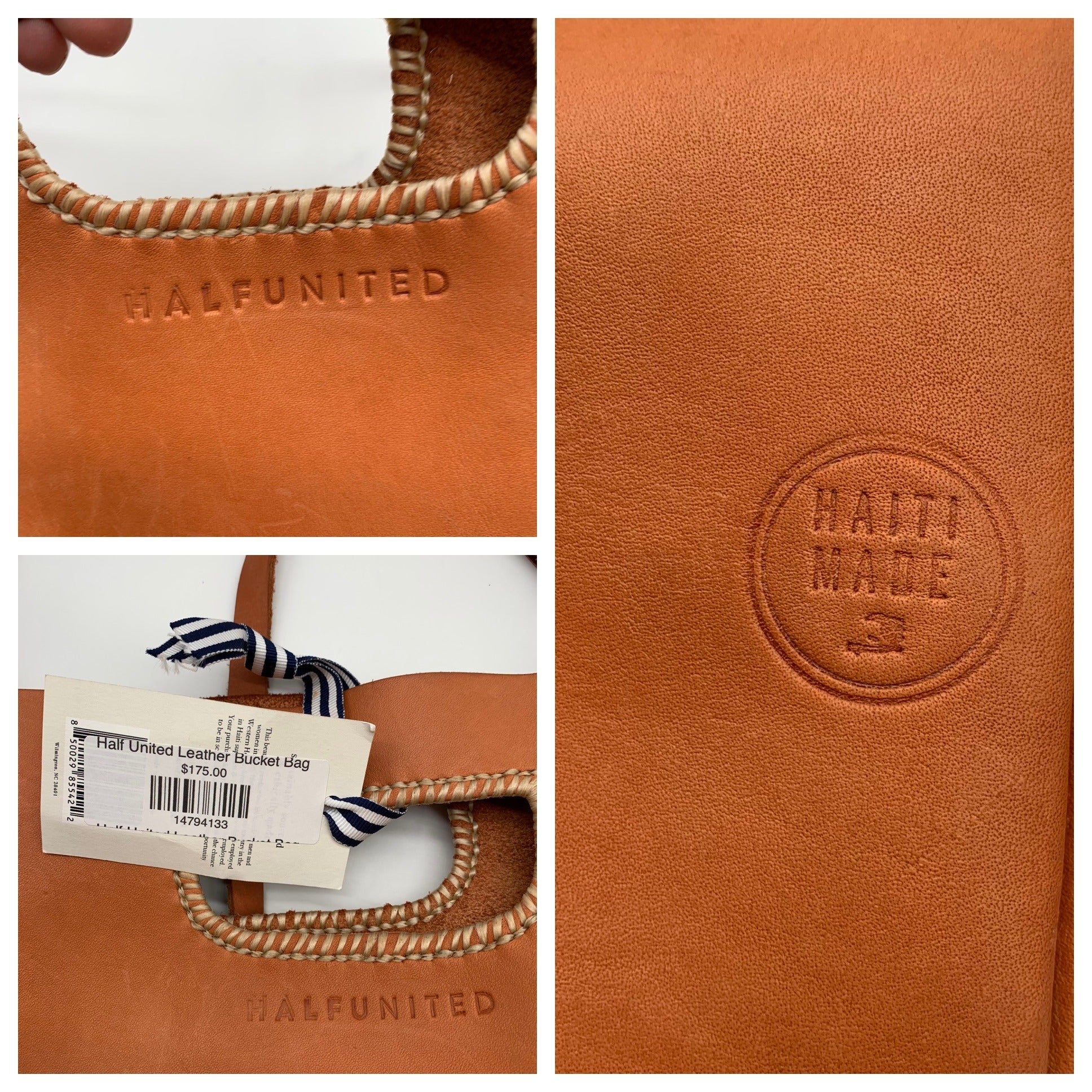 Half United Orange Leather Bucket Bag