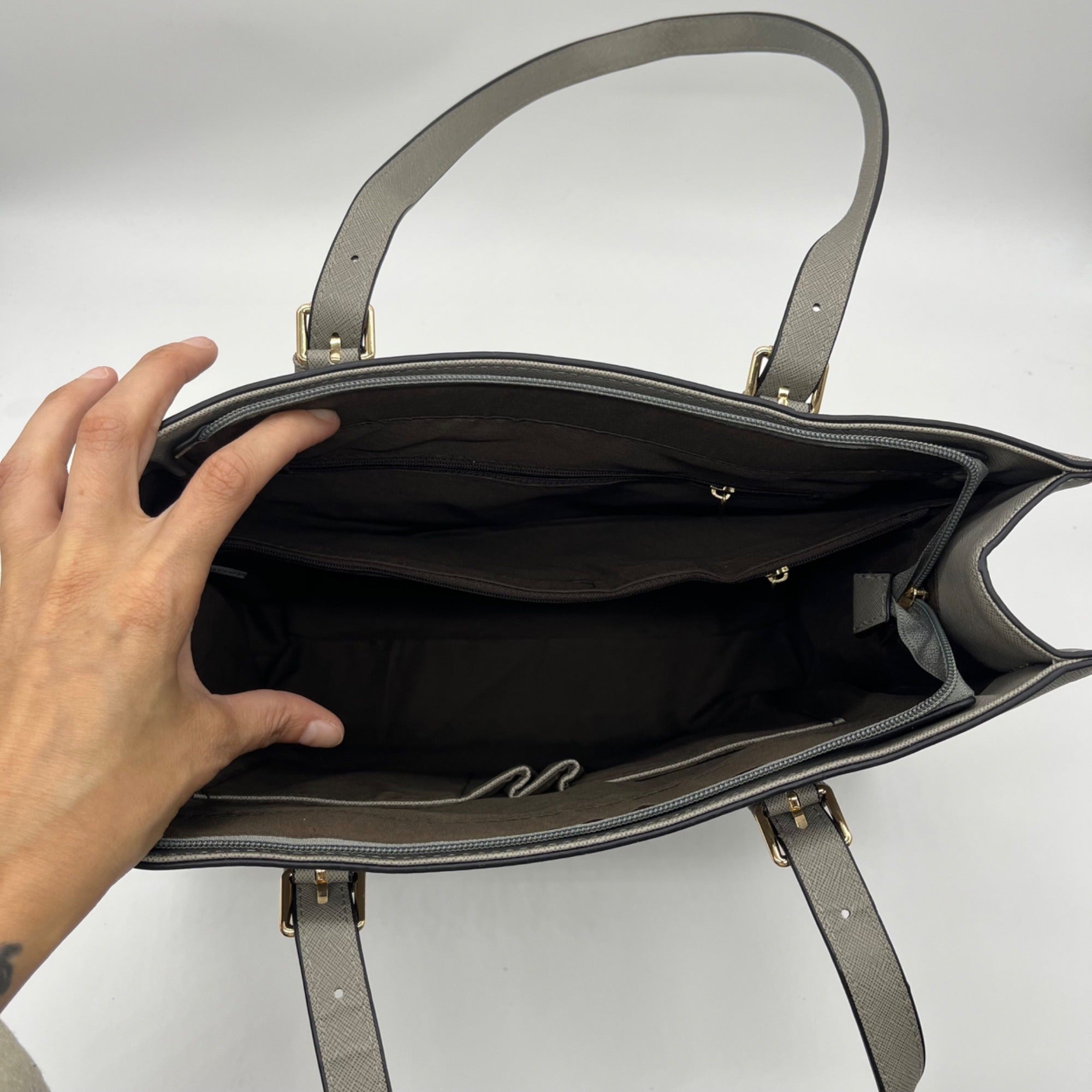 Elim &amp; Paul Grey Faux Leather Tote Bag
