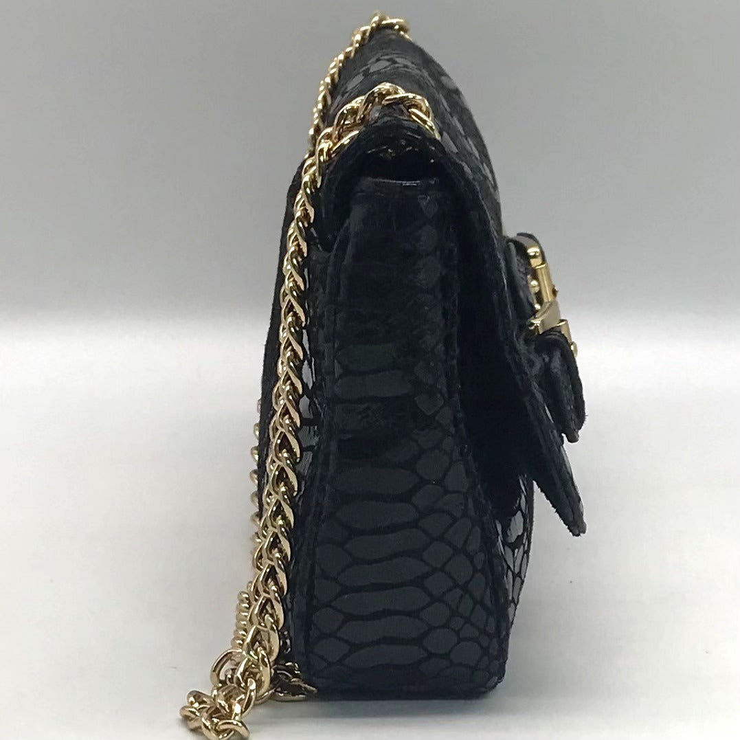 Michael Kors Black Python Leather Hamilton Flap Shoulder Bag