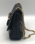 Michael Kors Black Python Leather Hamilton Flap Shoulder Bag
