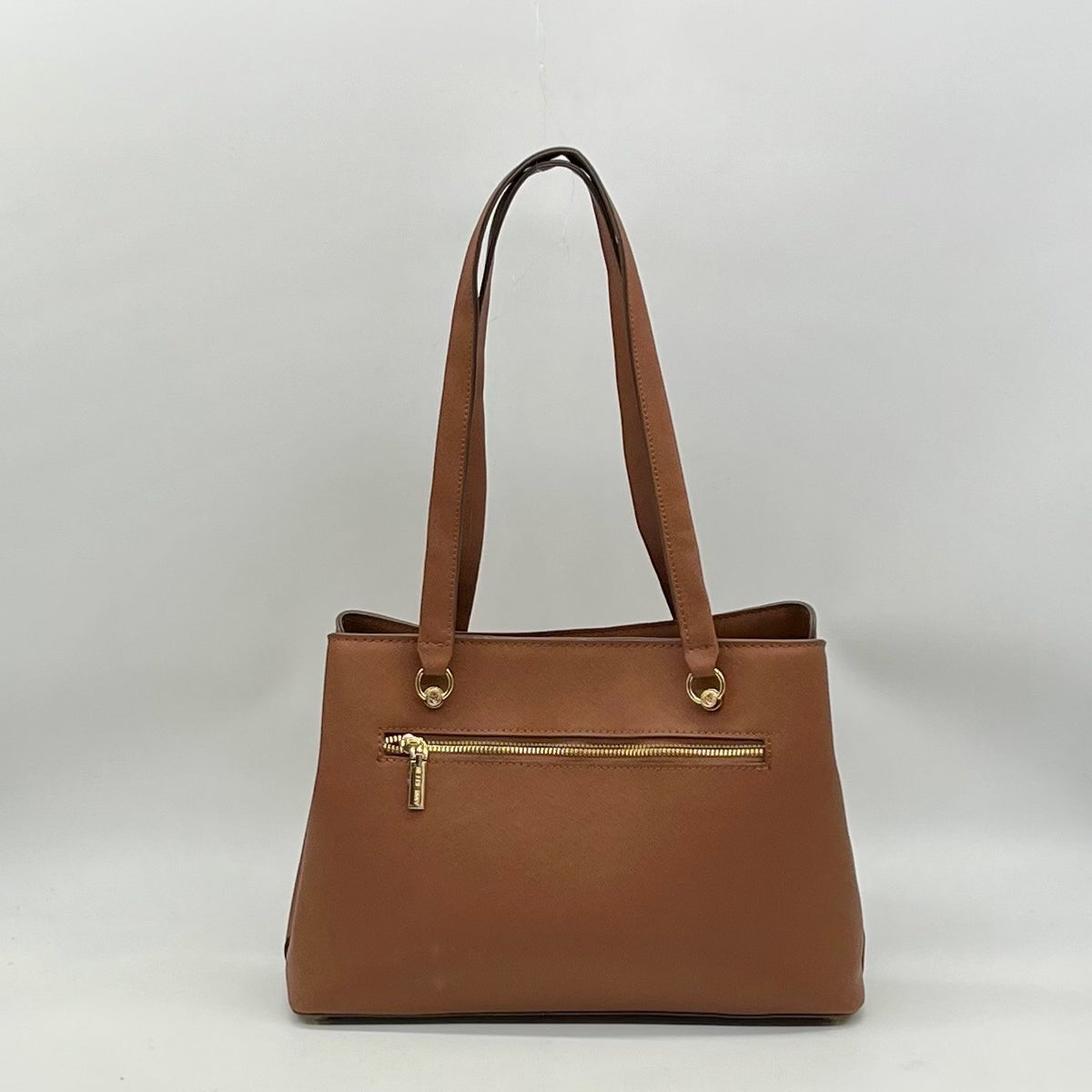 Anne Klein Brown Faux Leather Medium Triple Compartment Satchel Bag