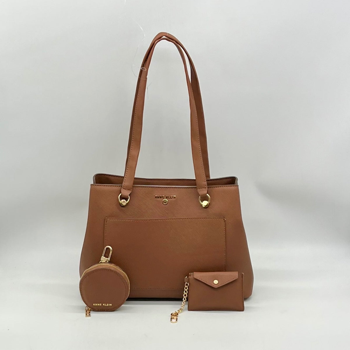 Anne Klein Brown Faux Leather Medium Triple Compartment Satchel Bag