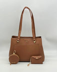 Anne Klein Brown Faux Leather Medium Triple Compartment Satchel Bag