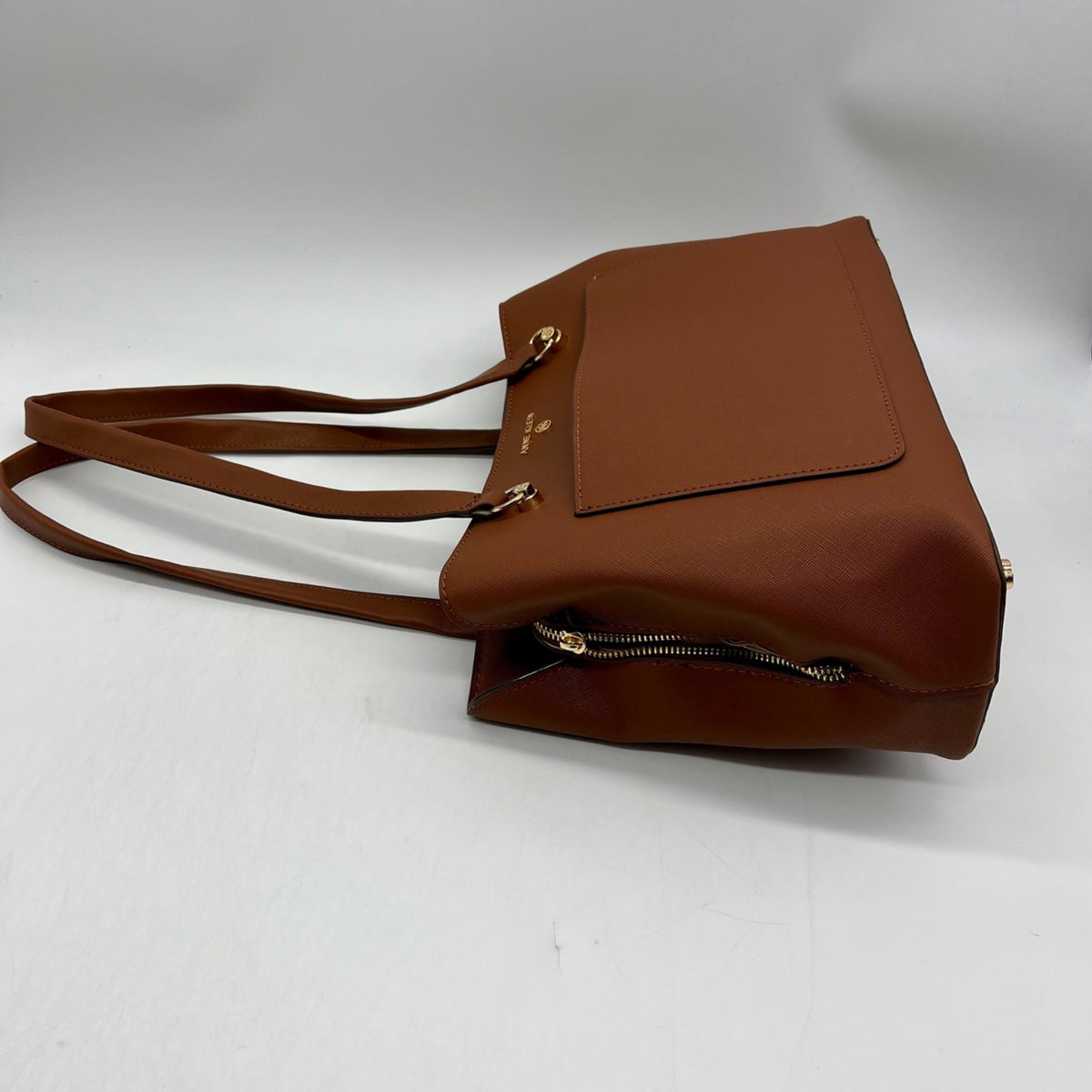 Anne Klein Brown Faux Leather Medium Triple Compartment Satchel Bag