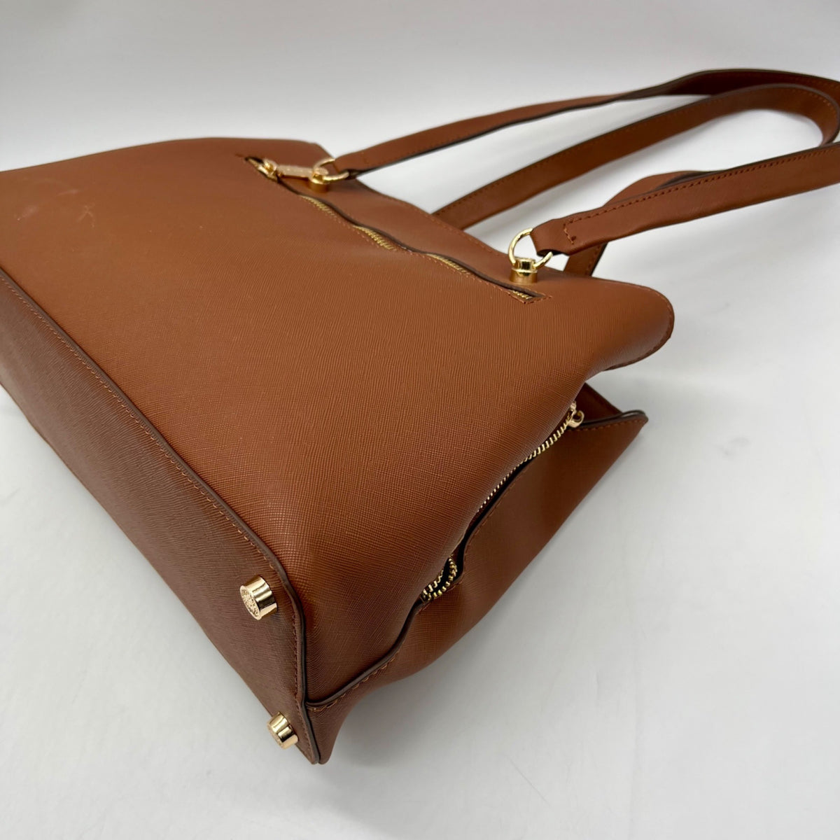 Anne Klein Brown Faux Leather Medium Triple Compartment Satchel Bag