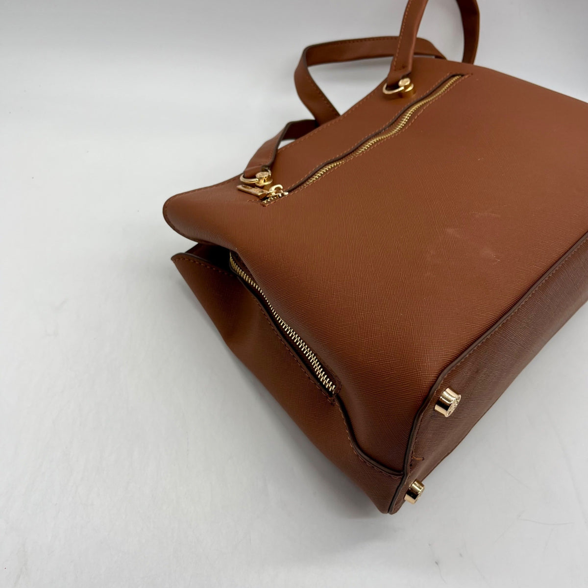 Anne Klein Brown Faux Leather Medium Triple Compartment Satchel Bag