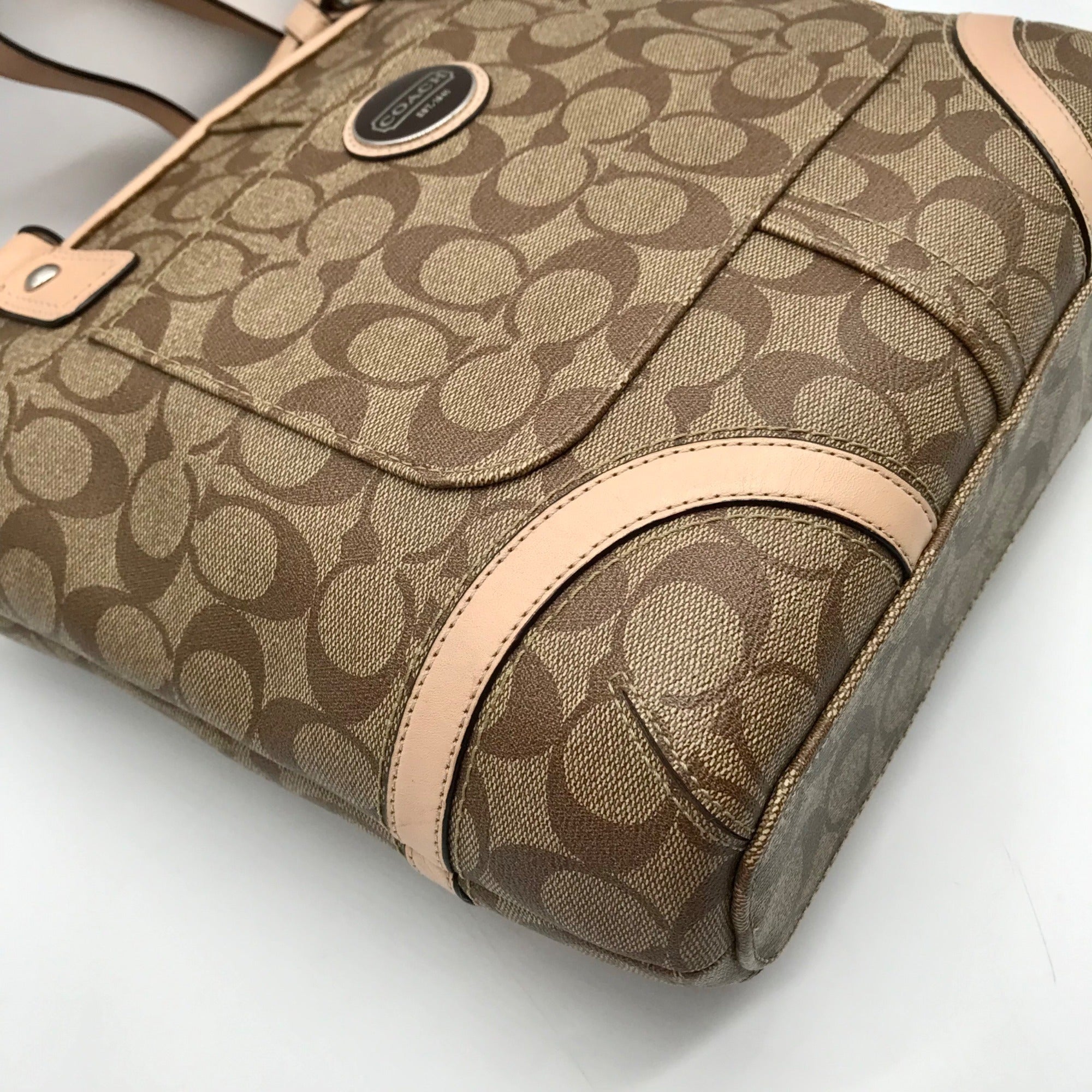 Coach Brown And Tan Coated Canvas Peyton Heritage Shoulder Tote Bag F18922