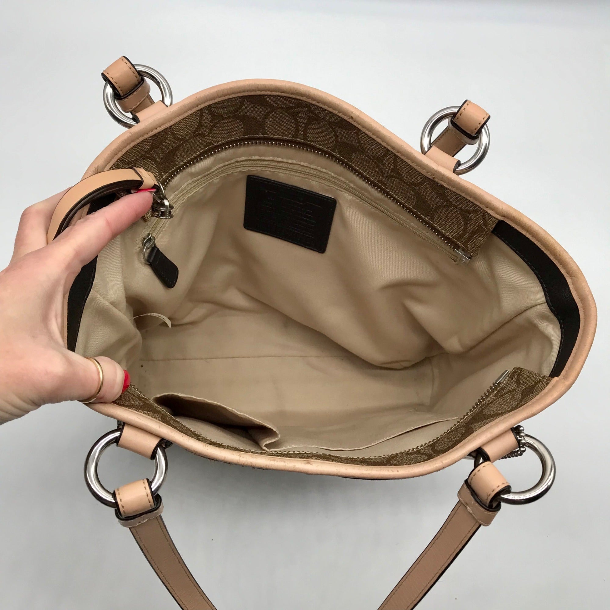 Coach Brown And Tan Coated Canvas Peyton Heritage Shoulder Tote Bag F18922