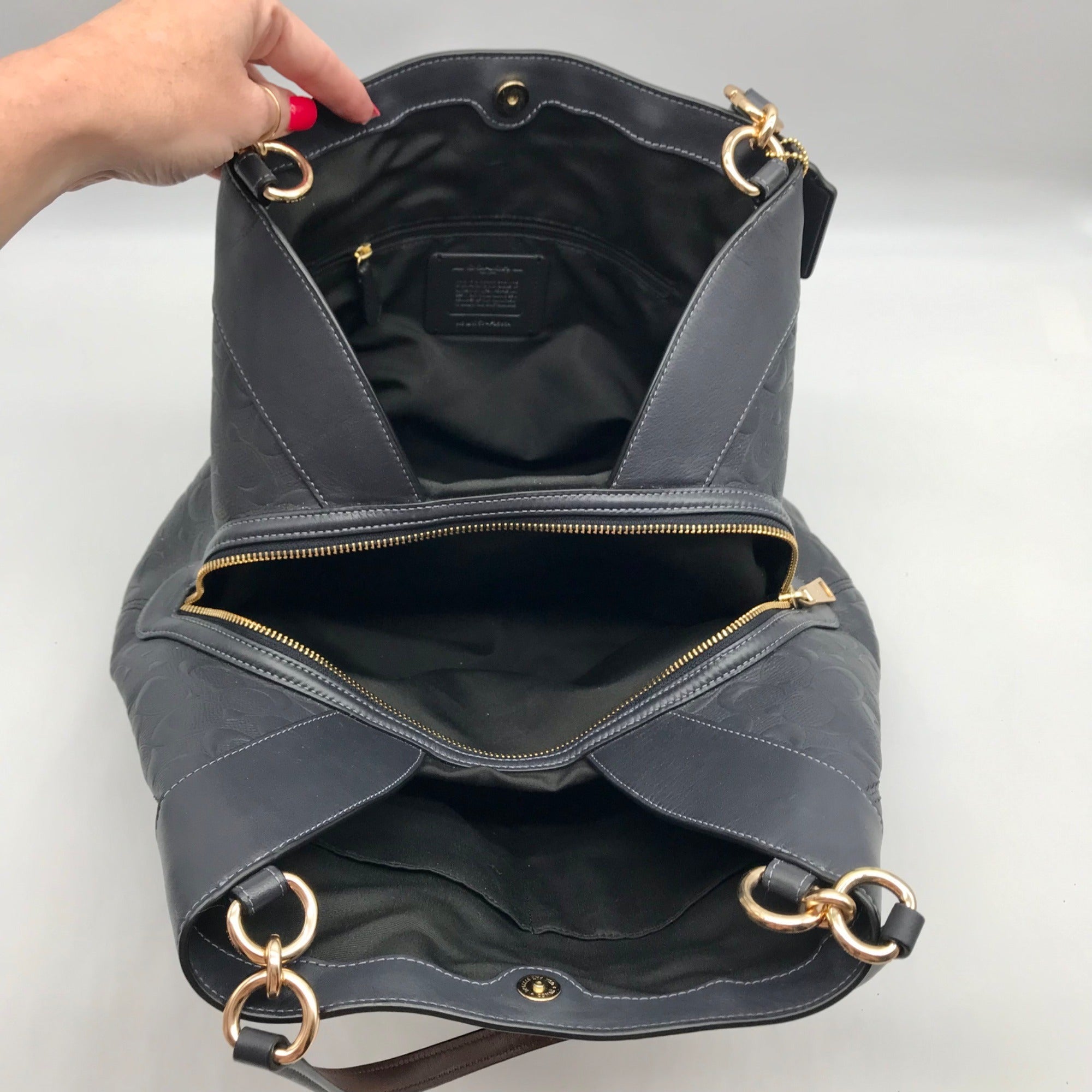 Coach Dark Blue Monogram Leather Lexy Shoulder Bag F25954