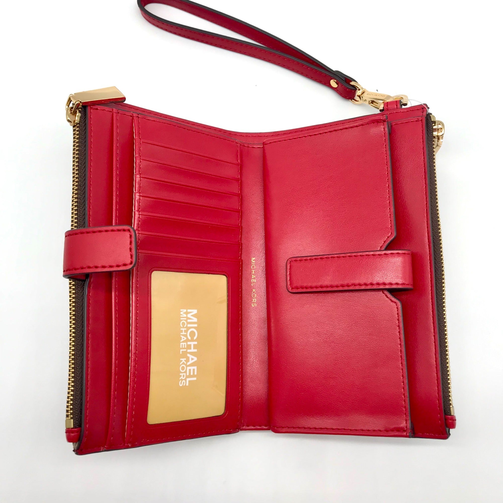 Michael Kors Logo Jet Set Crimson Double Zip Wristlet