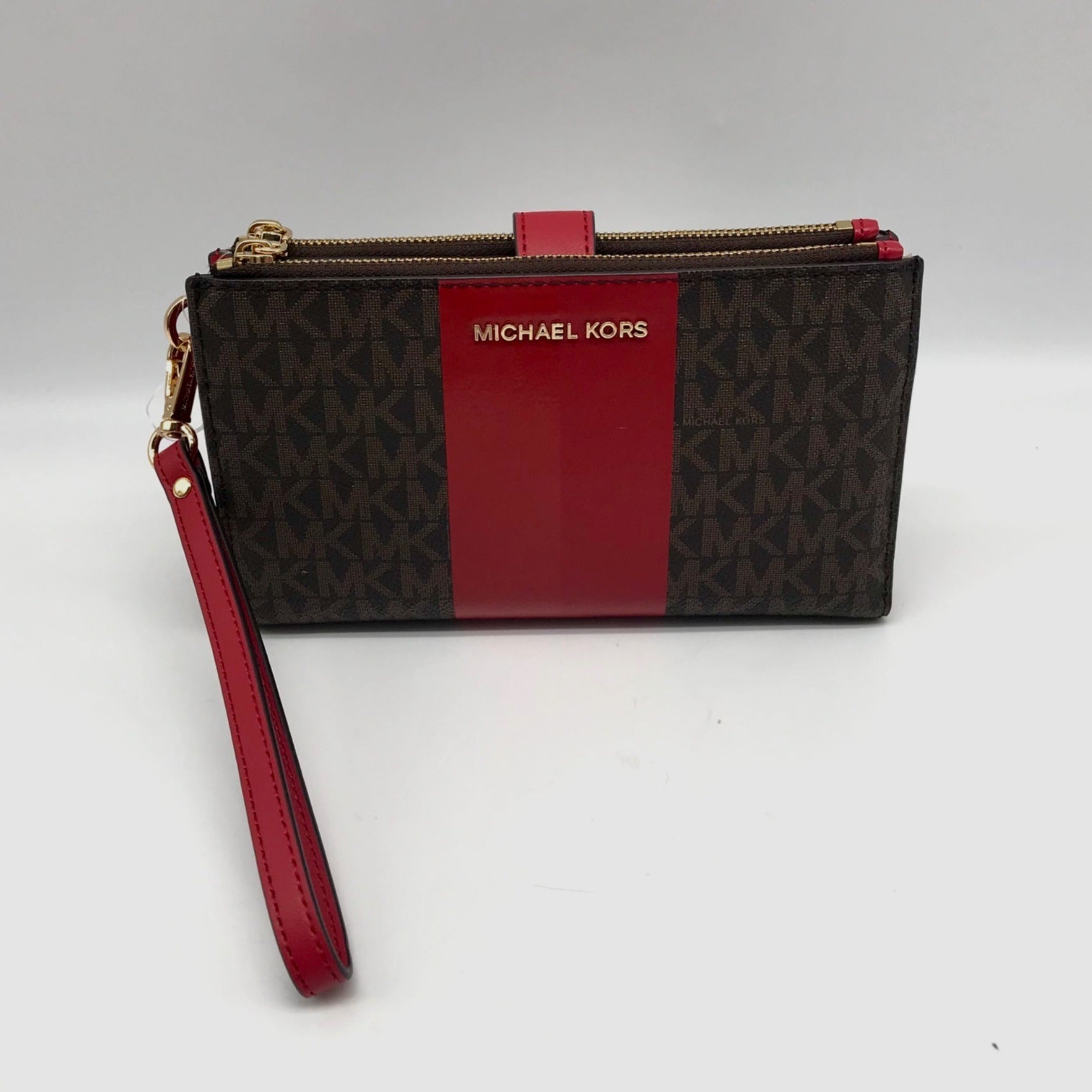 Michael Kors Logo Jet Set Crimson Double Zip Wristlet