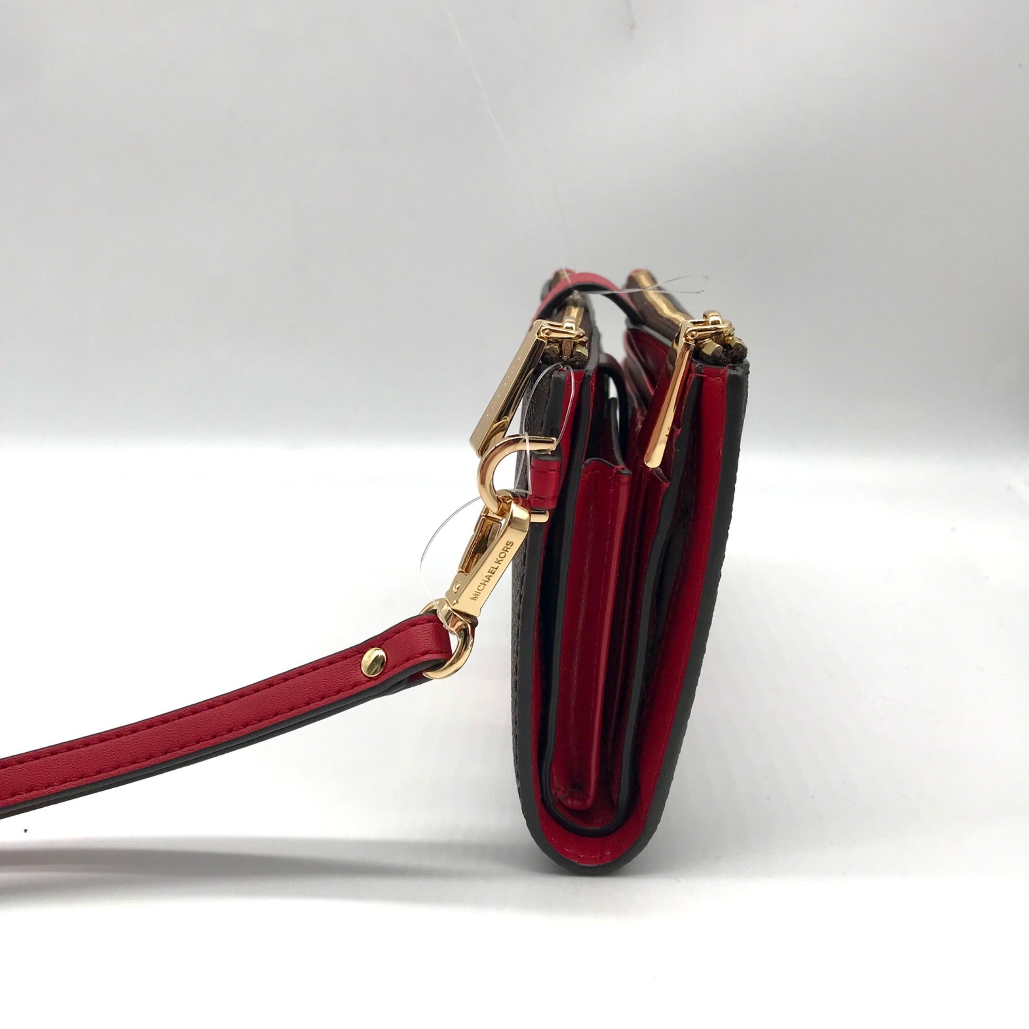 Michael Kors Logo Jet Set Crimson Double Zip Wristlet