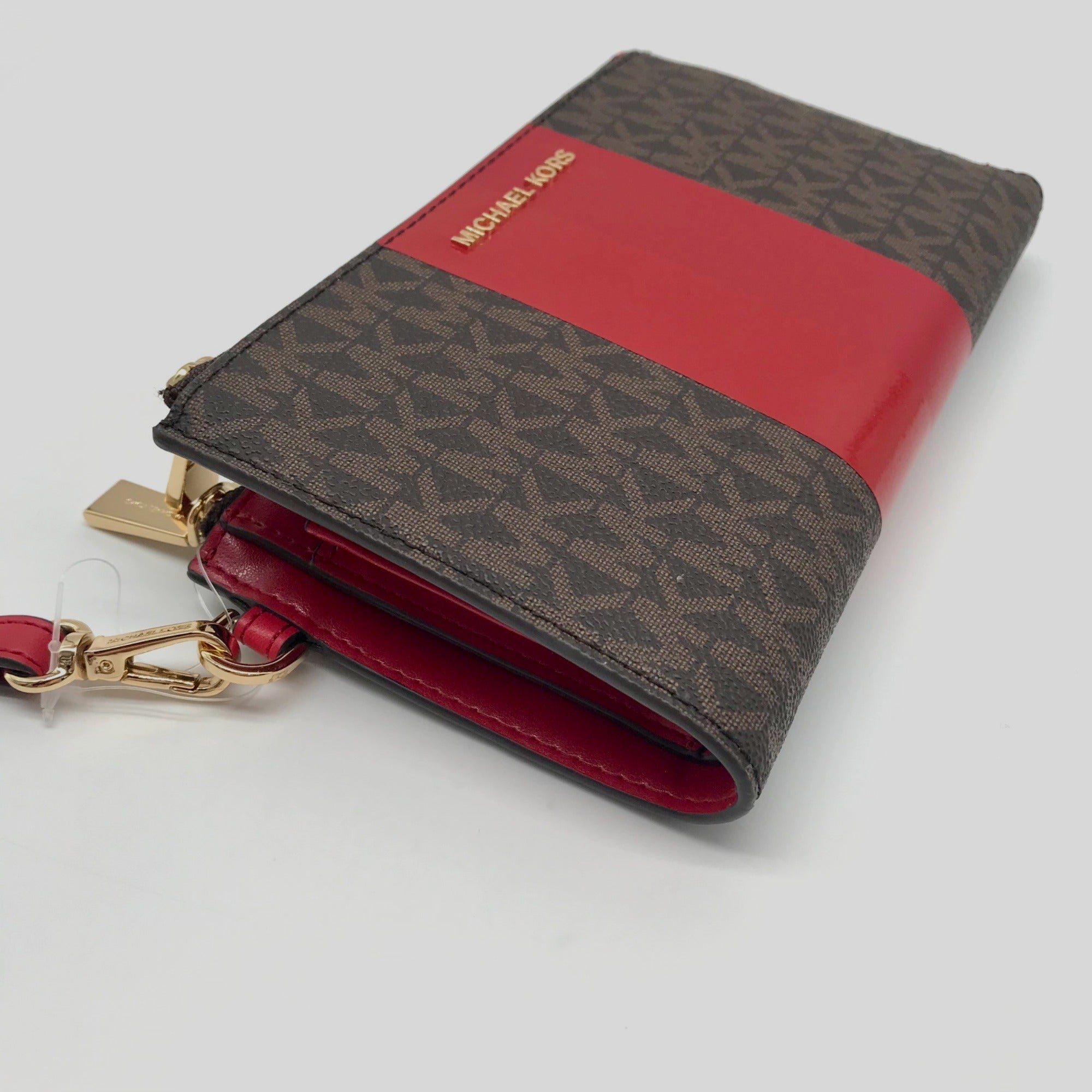 Michael Kors Logo Jet Set Crimson Double Zip Wristlet
