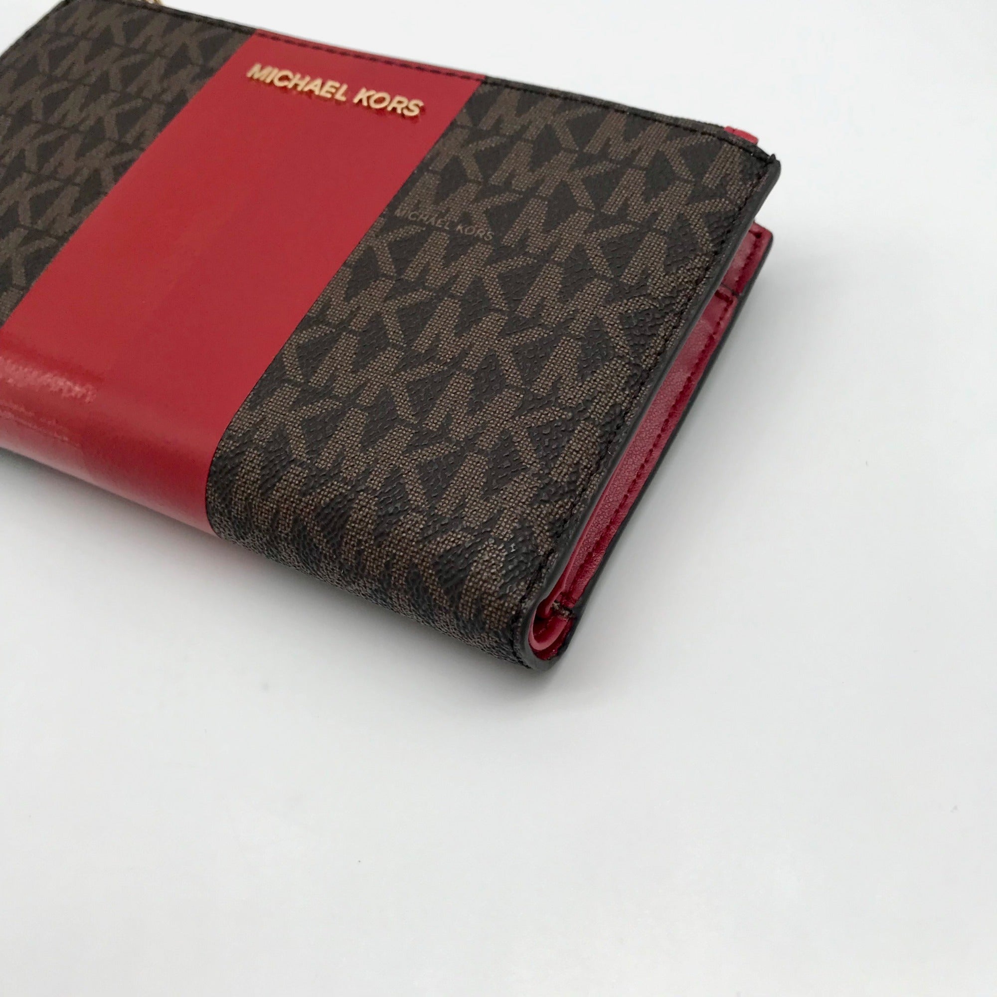 Michael Kors Logo Jet Set Crimson Double Zip Wristlet