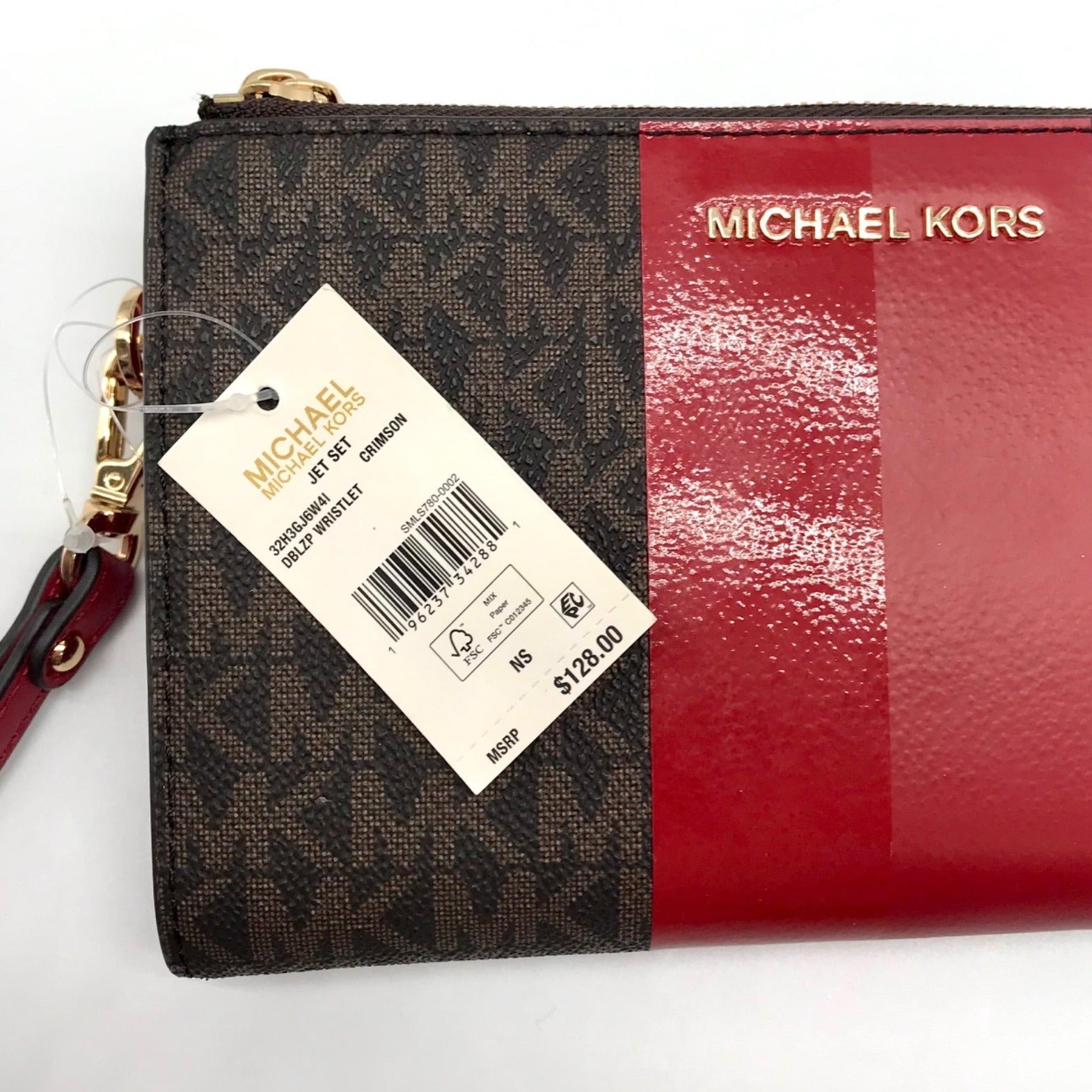 Michael Kors Logo Jet Set Crimson Double Zip Wristlet