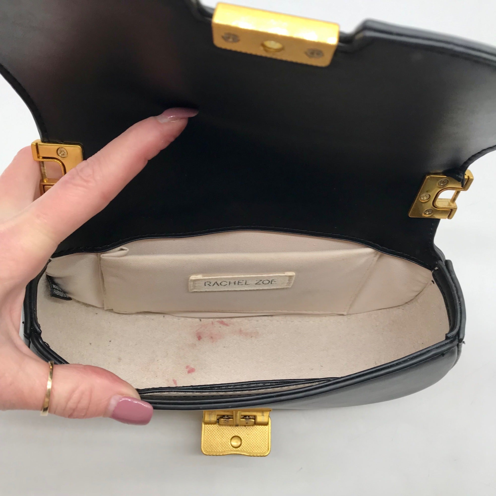 Rachel Zoe Black Faux Leather Rib Shoulder Bag