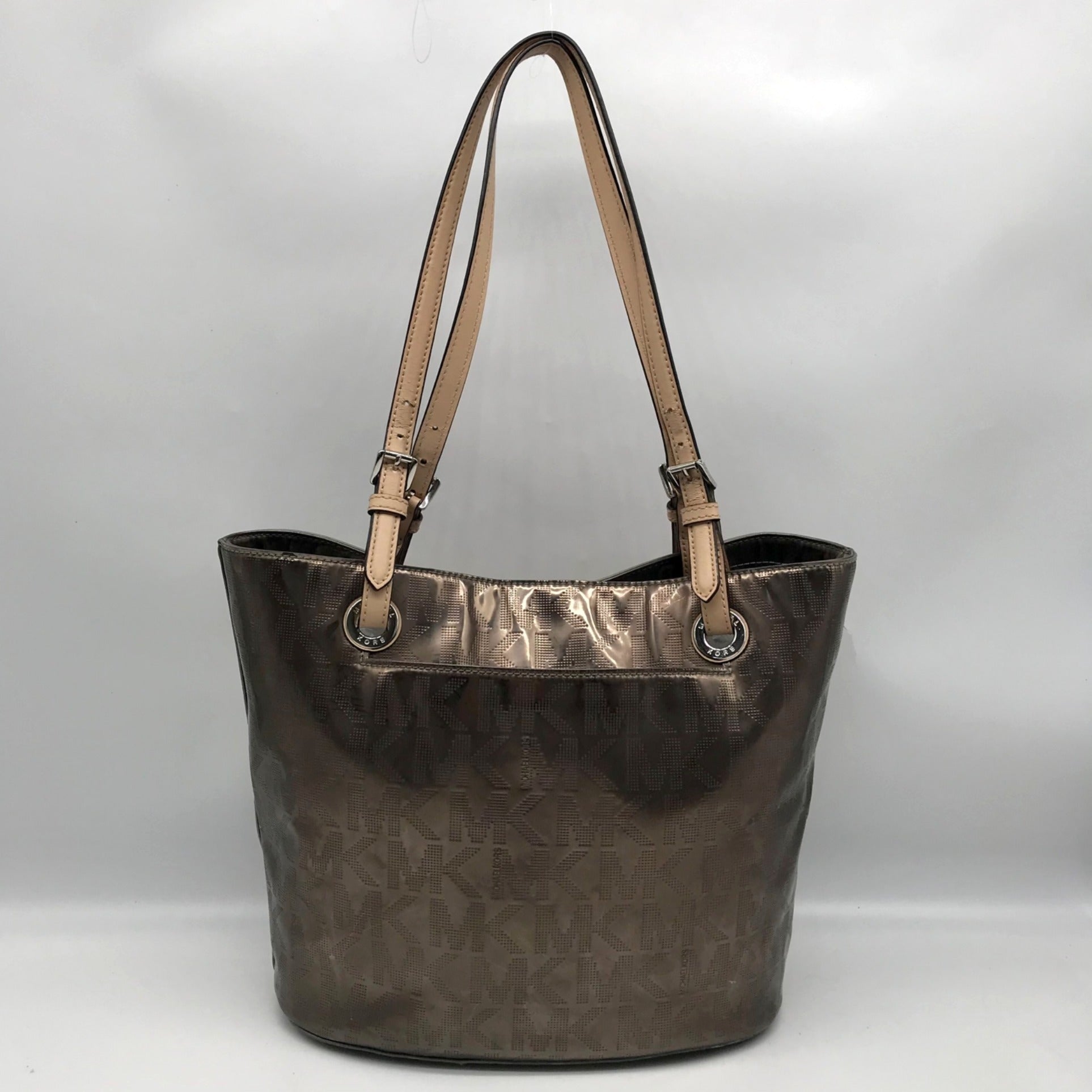 Michael Kors Bronze Metallic Patent Leather Jet Set East West Shoulder Bag