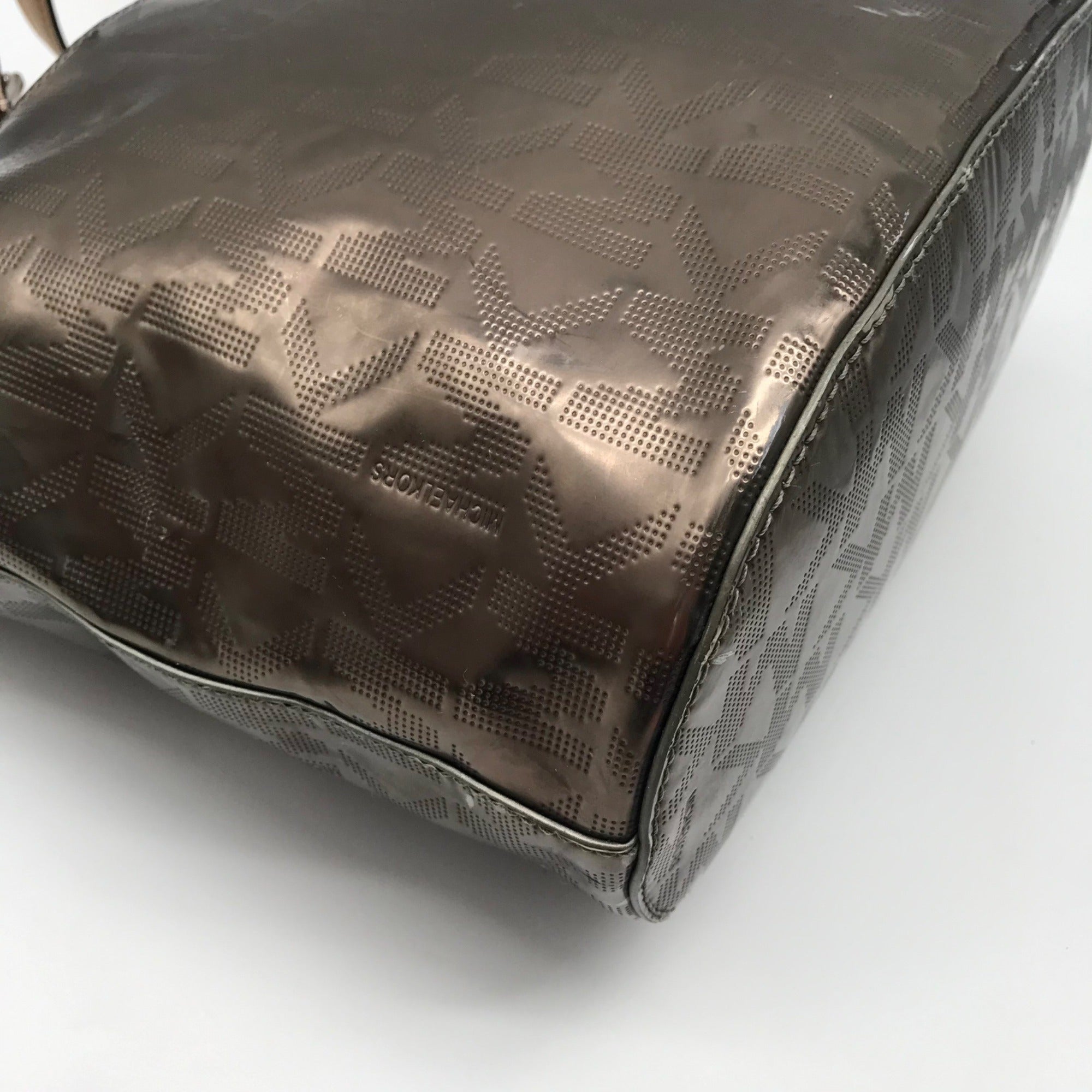 Michael Kors Bronze Metallic Patent Leather Jet Set East West Shoulder Bag