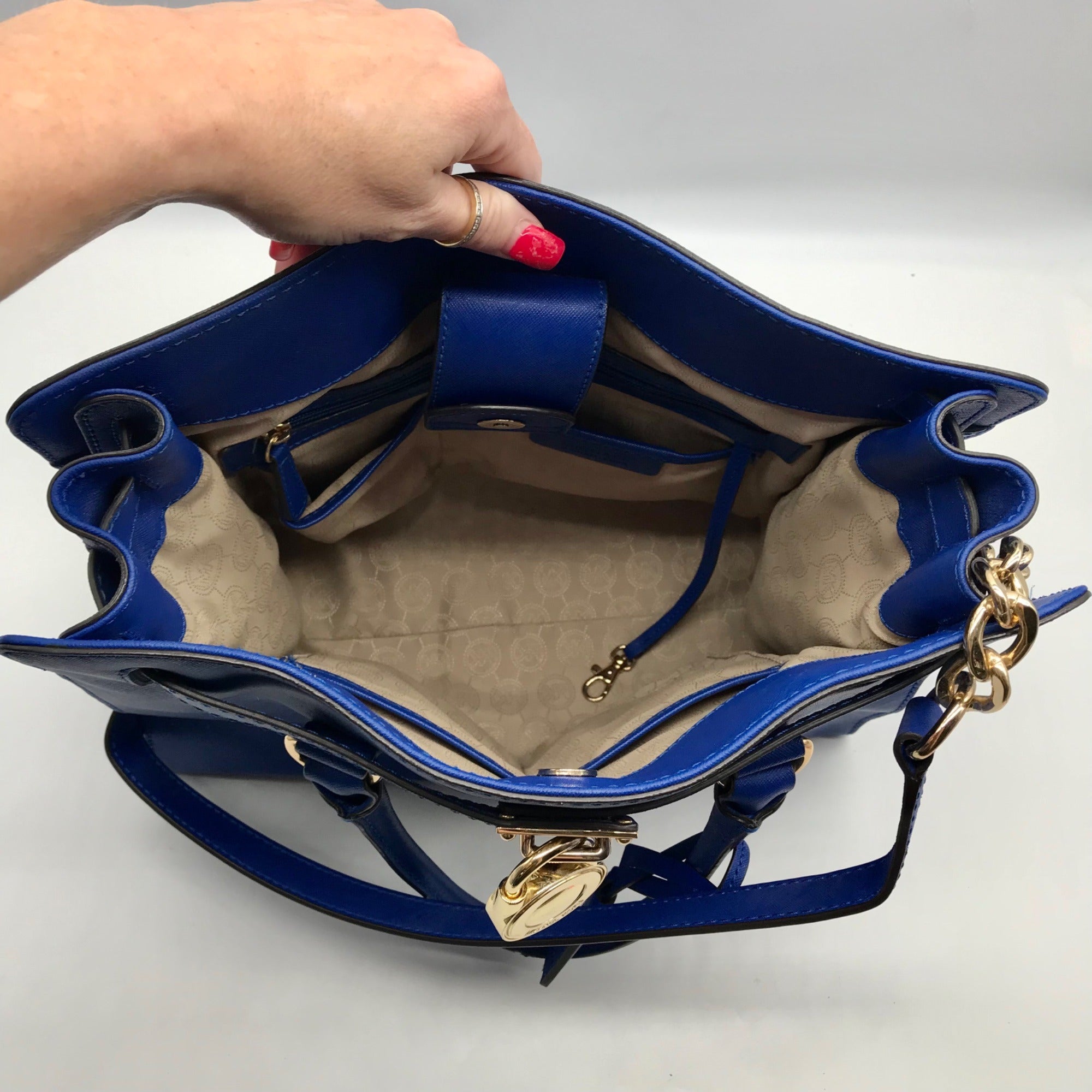 Michael Kors Dark Blue Saffiano Leather Hamilton Tote Bag