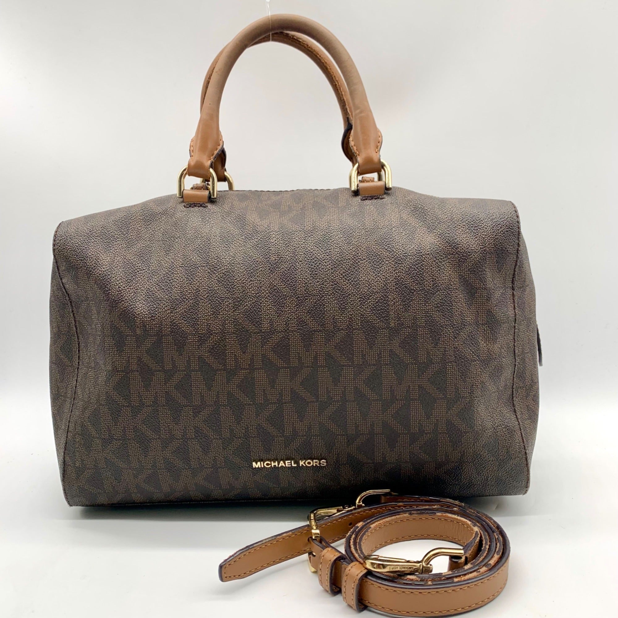 Michael Kors Large Brown Monogram Coated Canvas Kirby Satchel