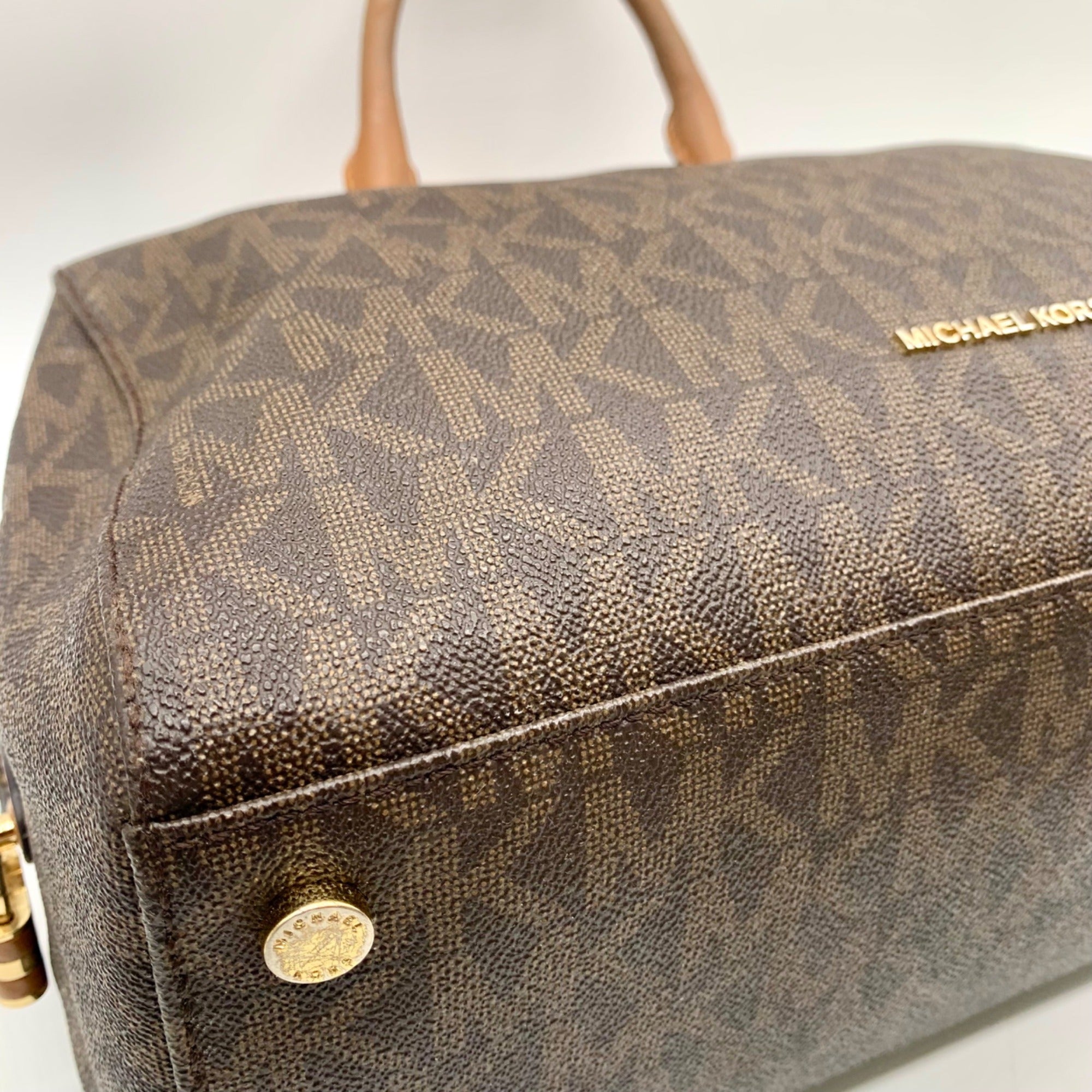 Michael Kors Large Brown Monogram Coated Canvas Kirby Satchel