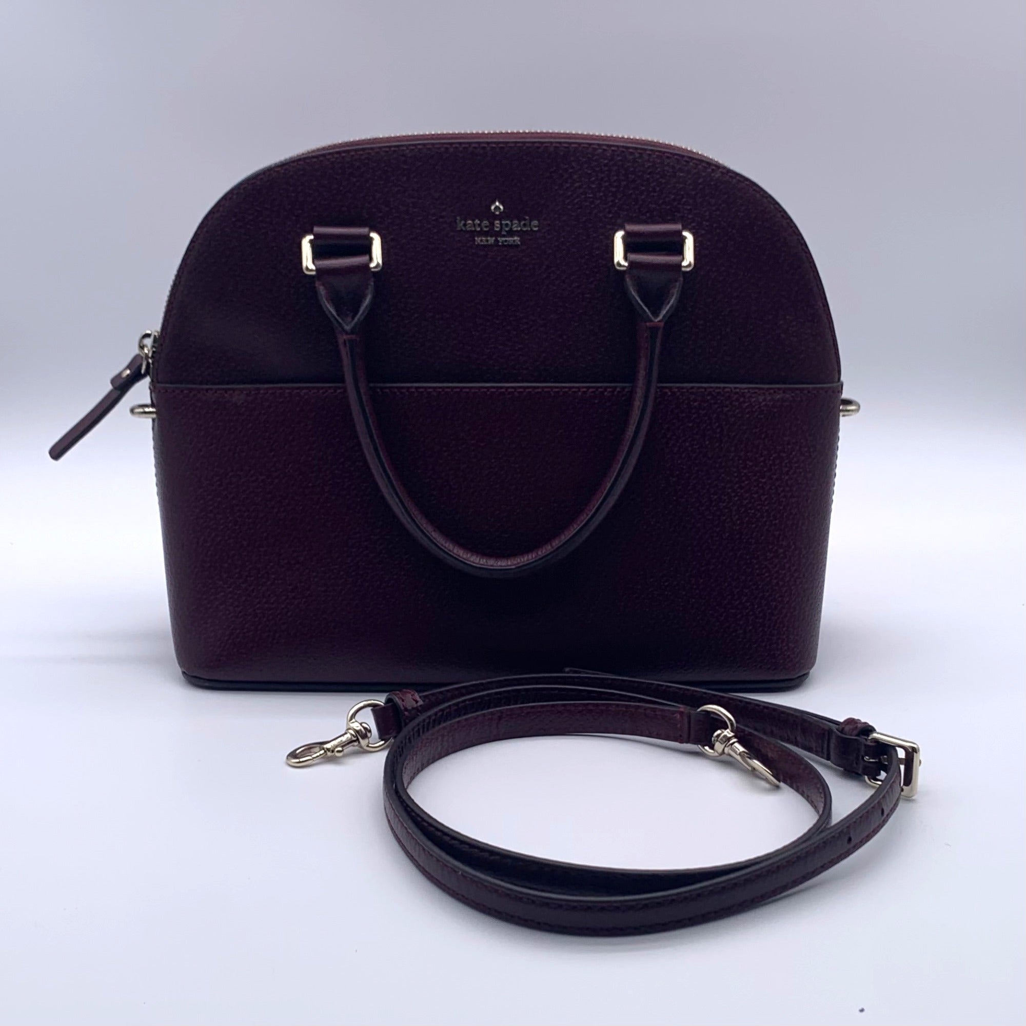 Kate Spade Deep Plum Pebbled Leather Carli Grove Street Satchel Crossbody Bag