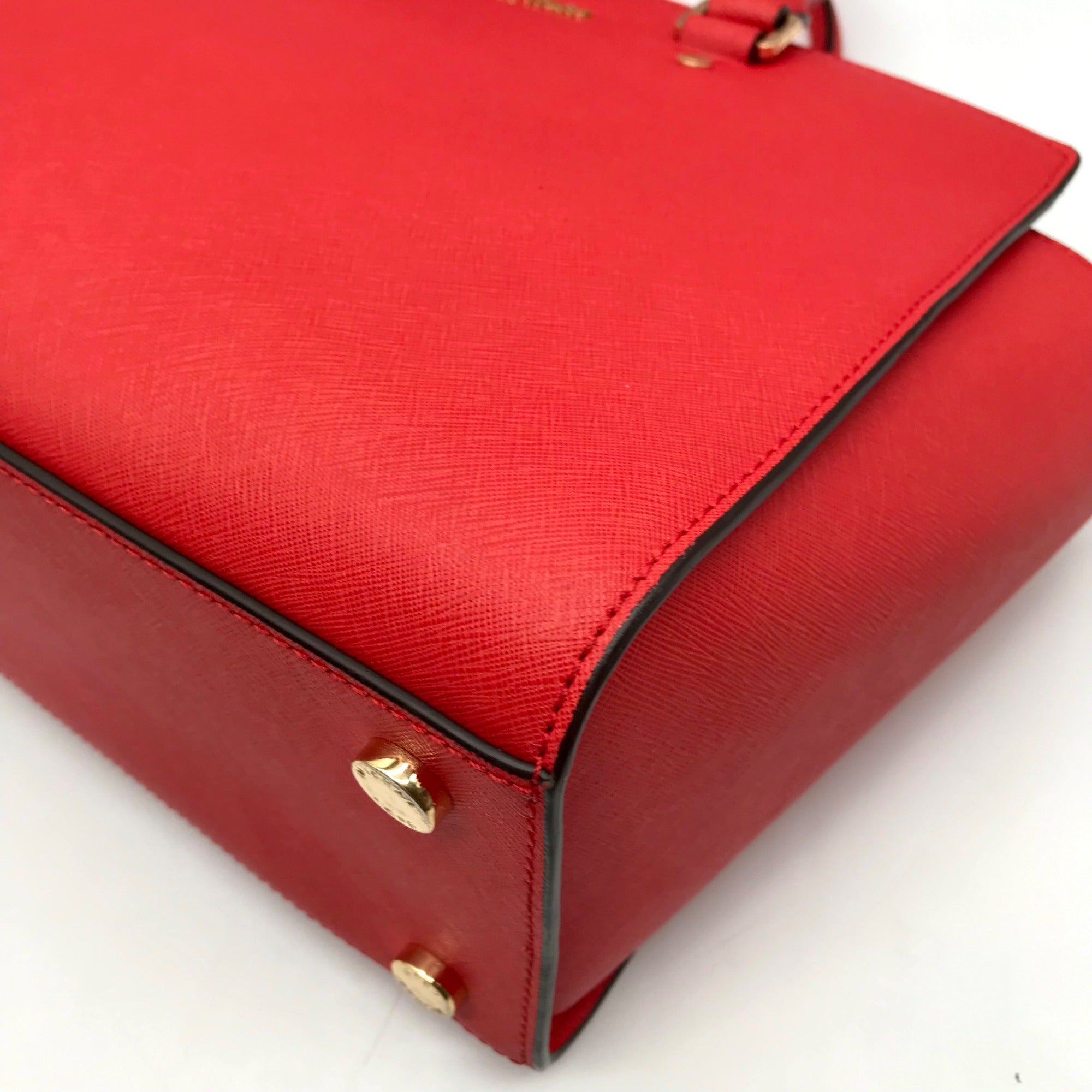 Michael Kors Red Saffiano Leather Selma Convertible Satchel Bag