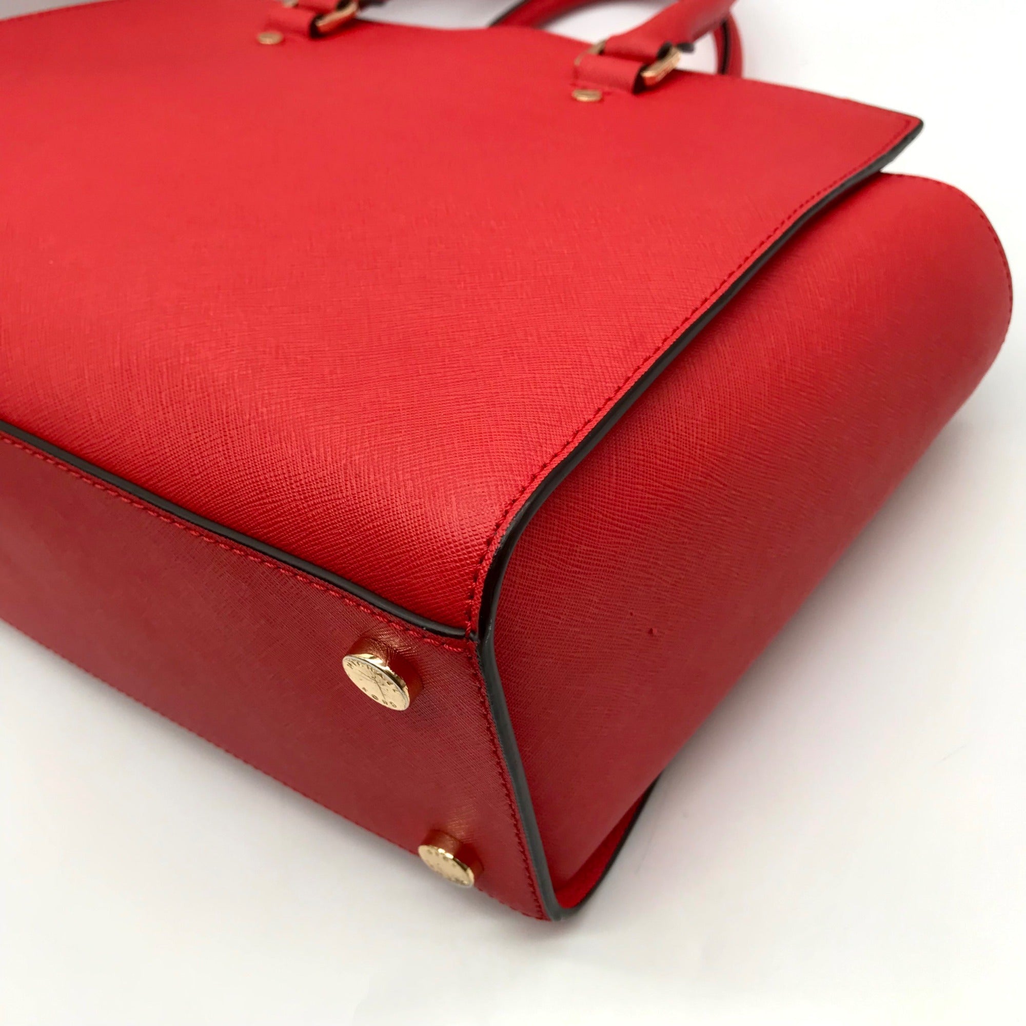 Michael Kors Red Saffiano Leather Selma Convertible Satchel Bag