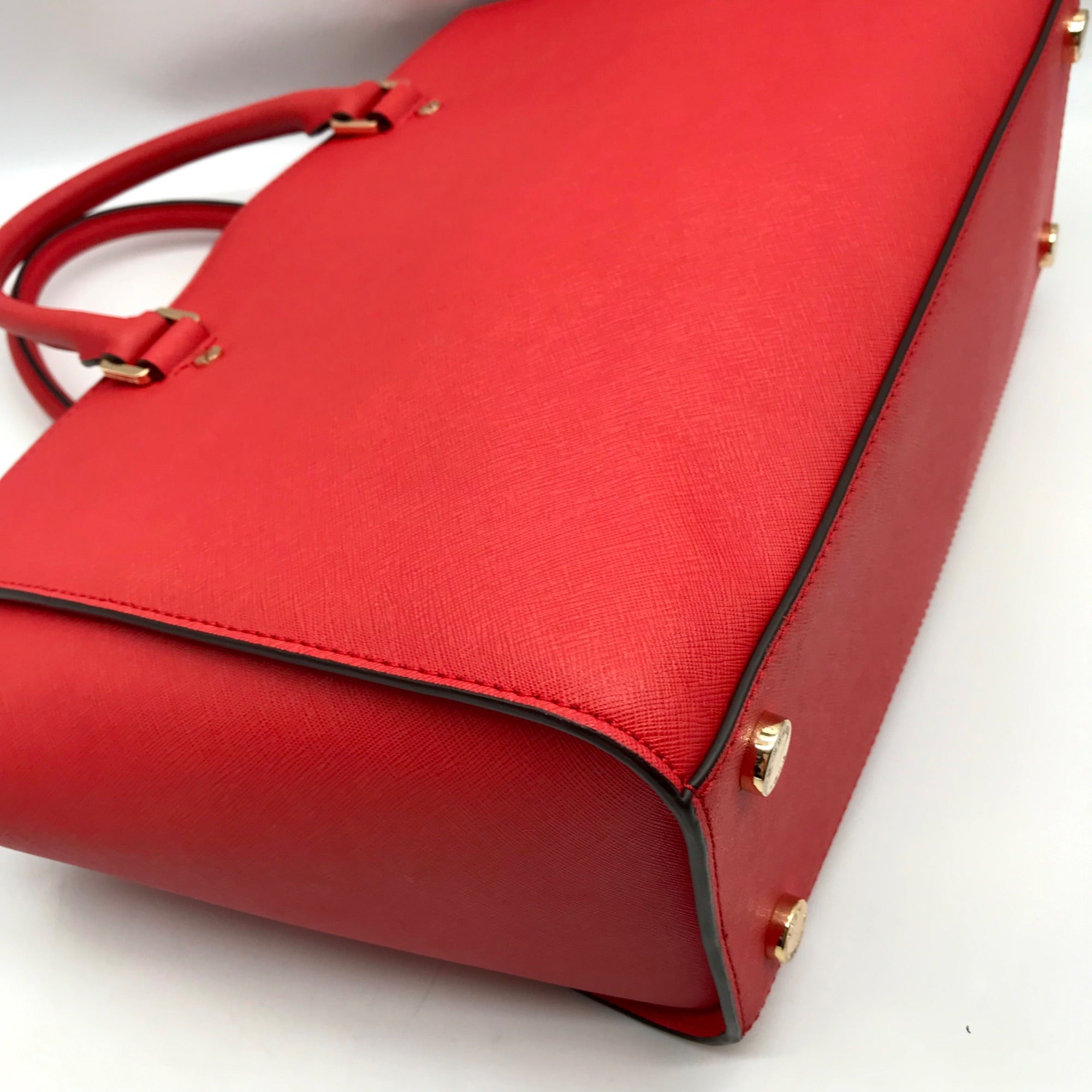 Michael Kors Red Saffiano Leather Selma Convertible Satchel Bag