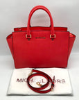 Michael Kors Red Saffiano Leather Selma Convertible Satchel Bag