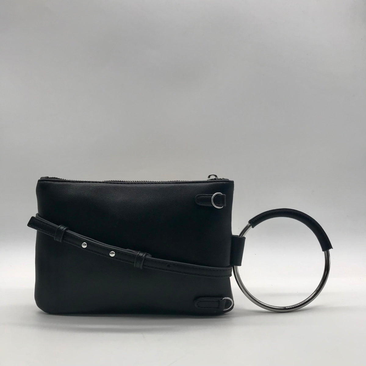 I.N.C. Black Faux Leather Charlii Bangle Crossbody Bag