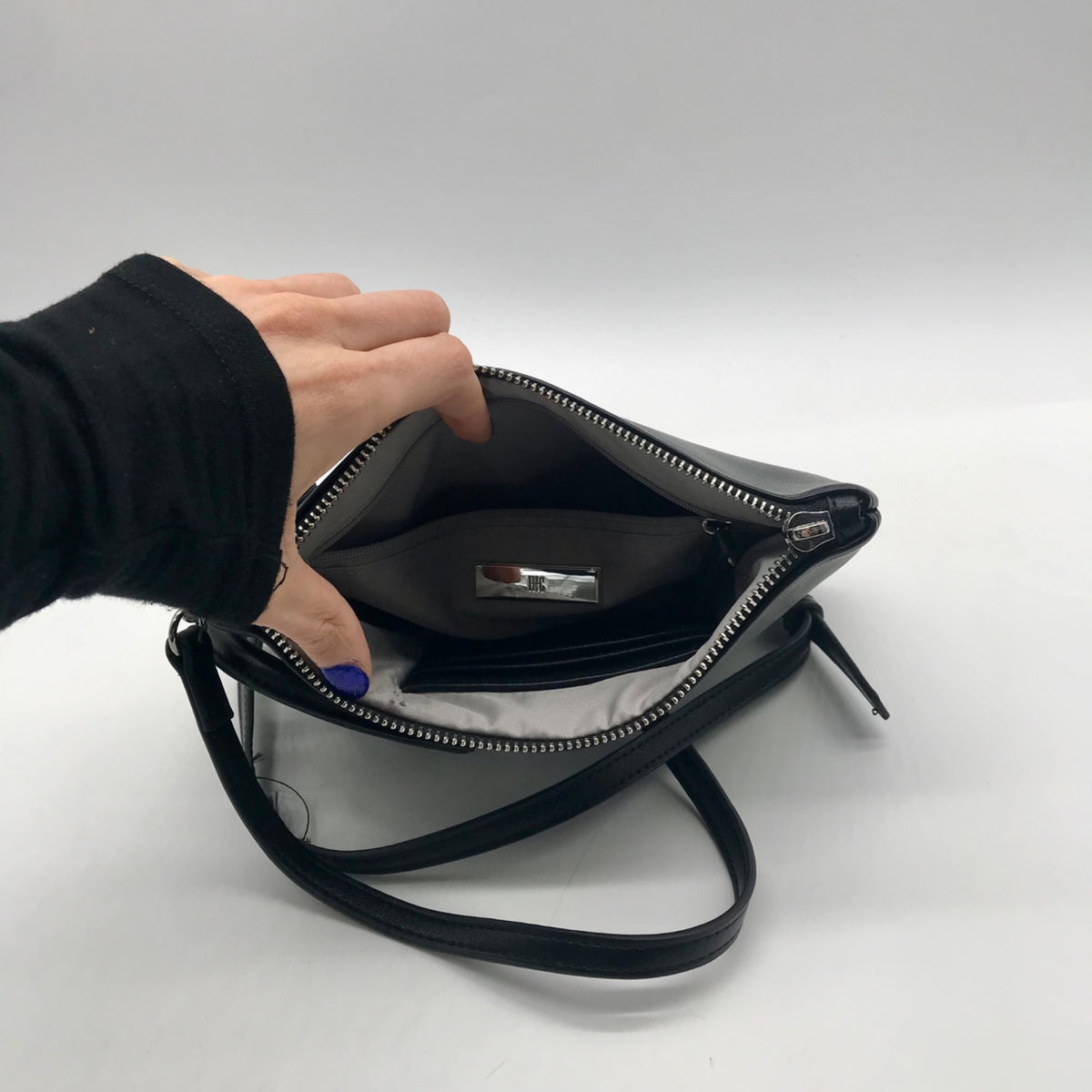 I.N.C. Black Faux Leather Charlii Bangle Crossbody Bag