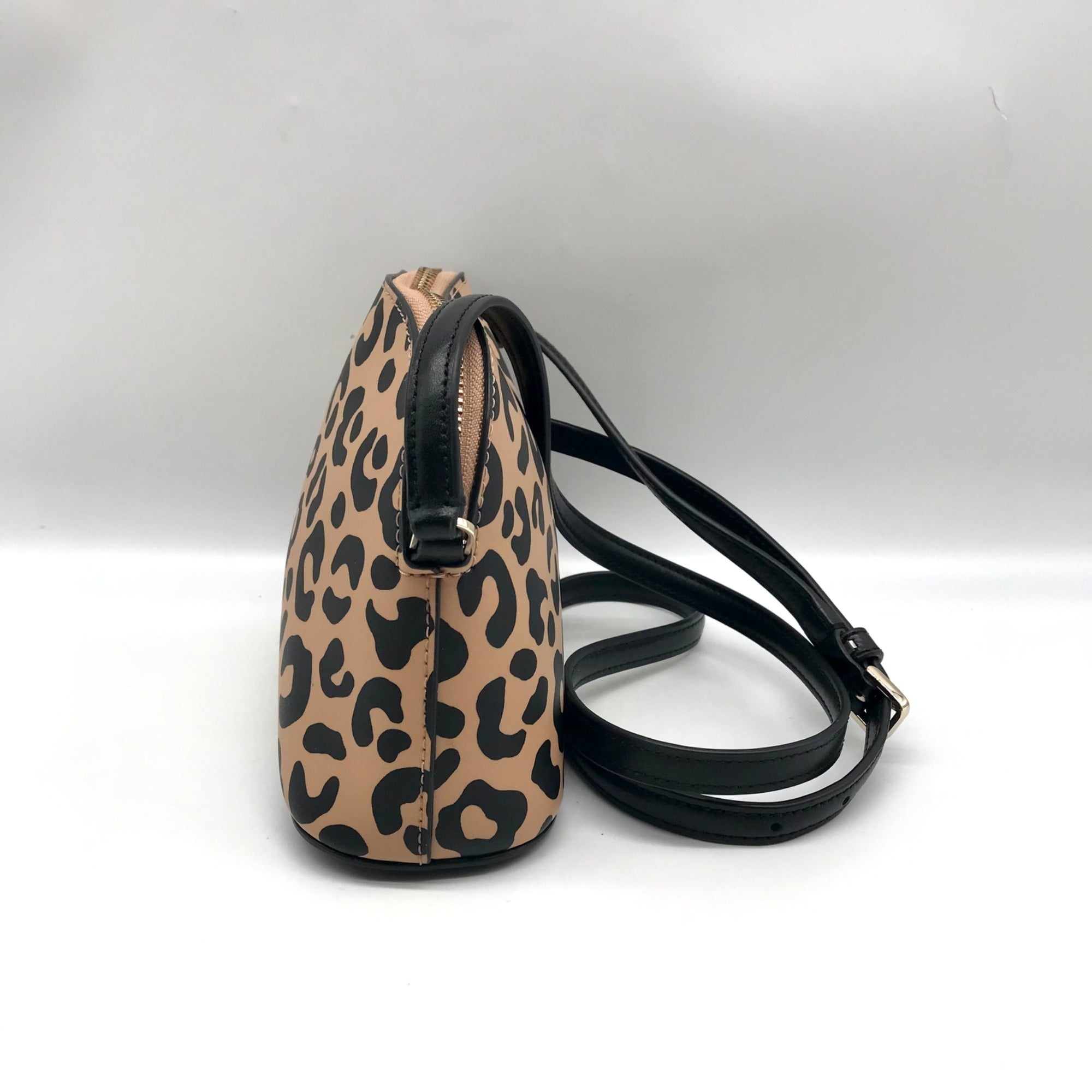 Kate Spade Tan &amp; Black Leather Kali Leopard Print Dome Crossbody