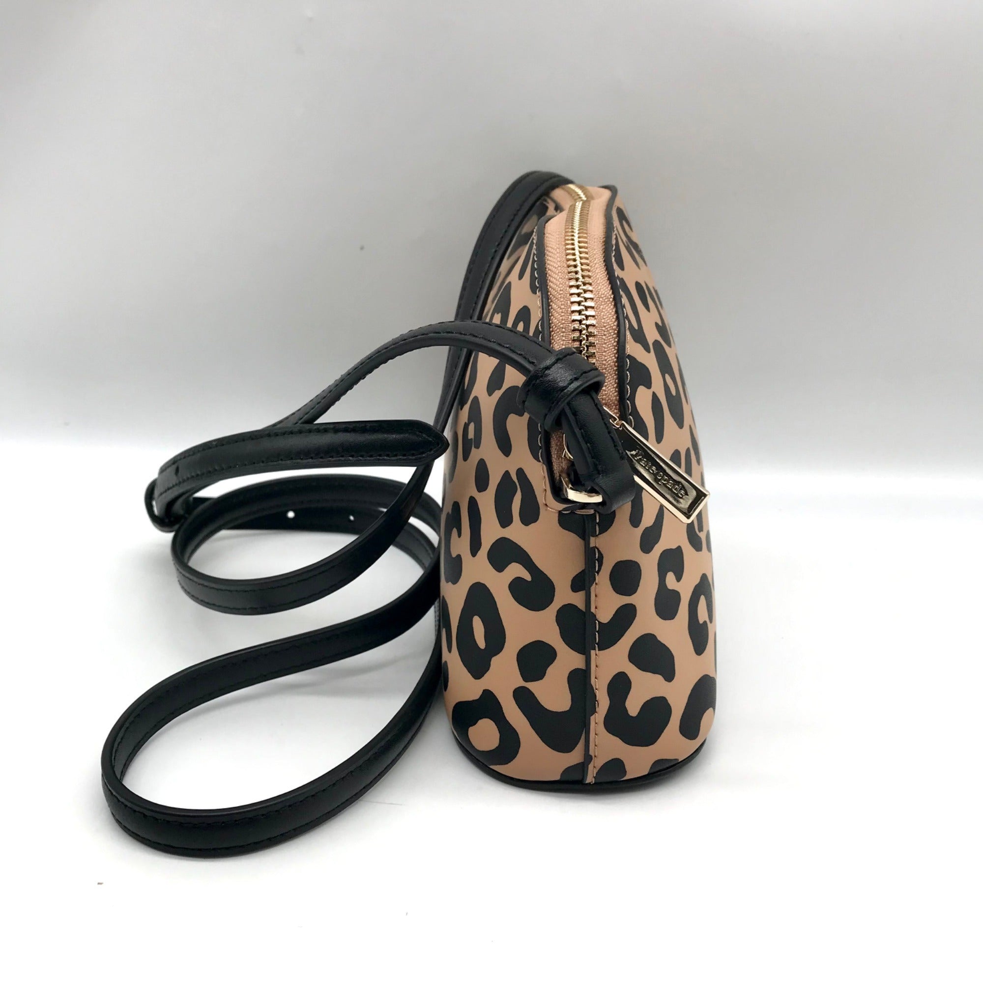Kate Spade Tan &amp; Black Leather Kali Leopard Print Dome Crossbody