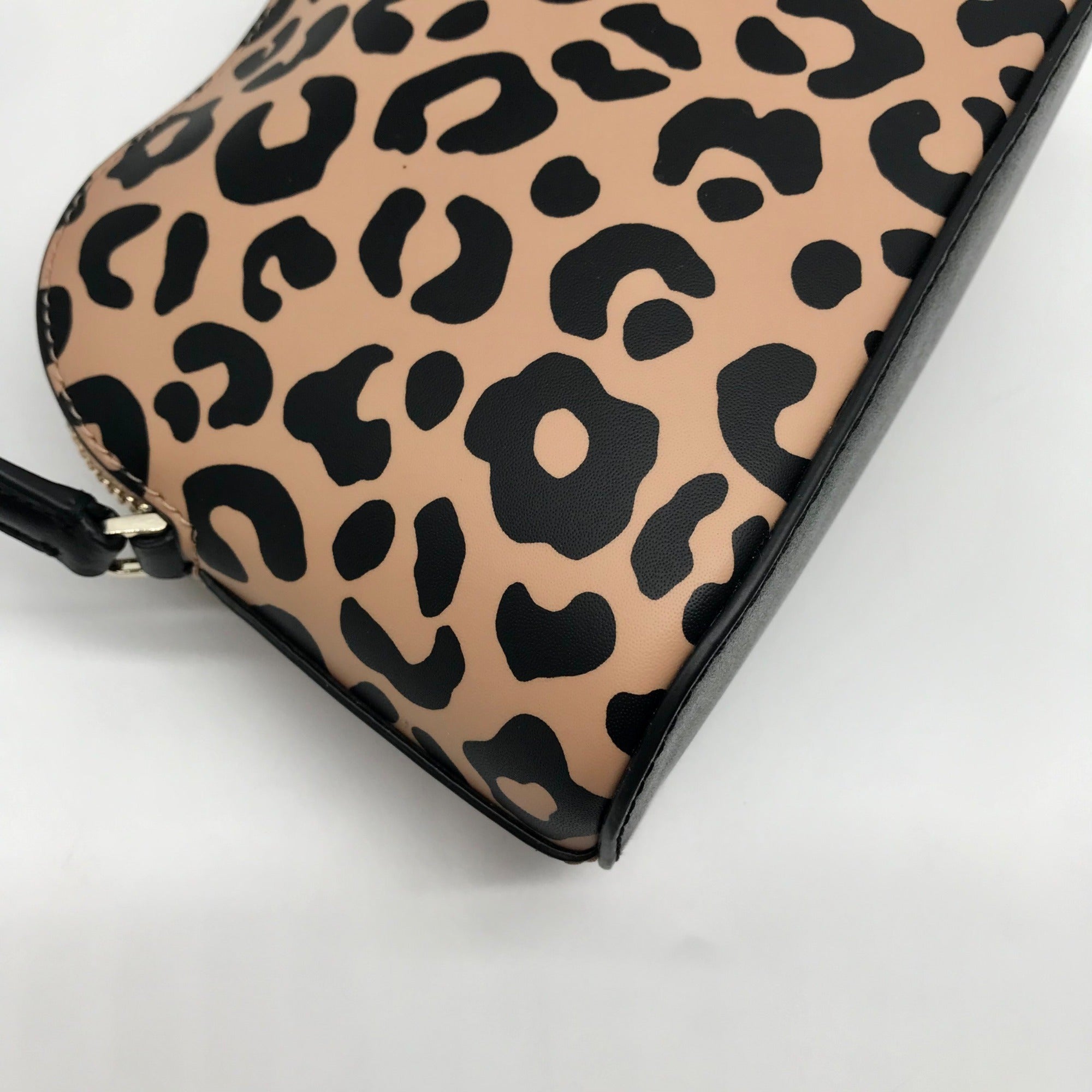 Kate Spade Tan &amp; Black Leather Kali Leopard Print Dome Crossbody