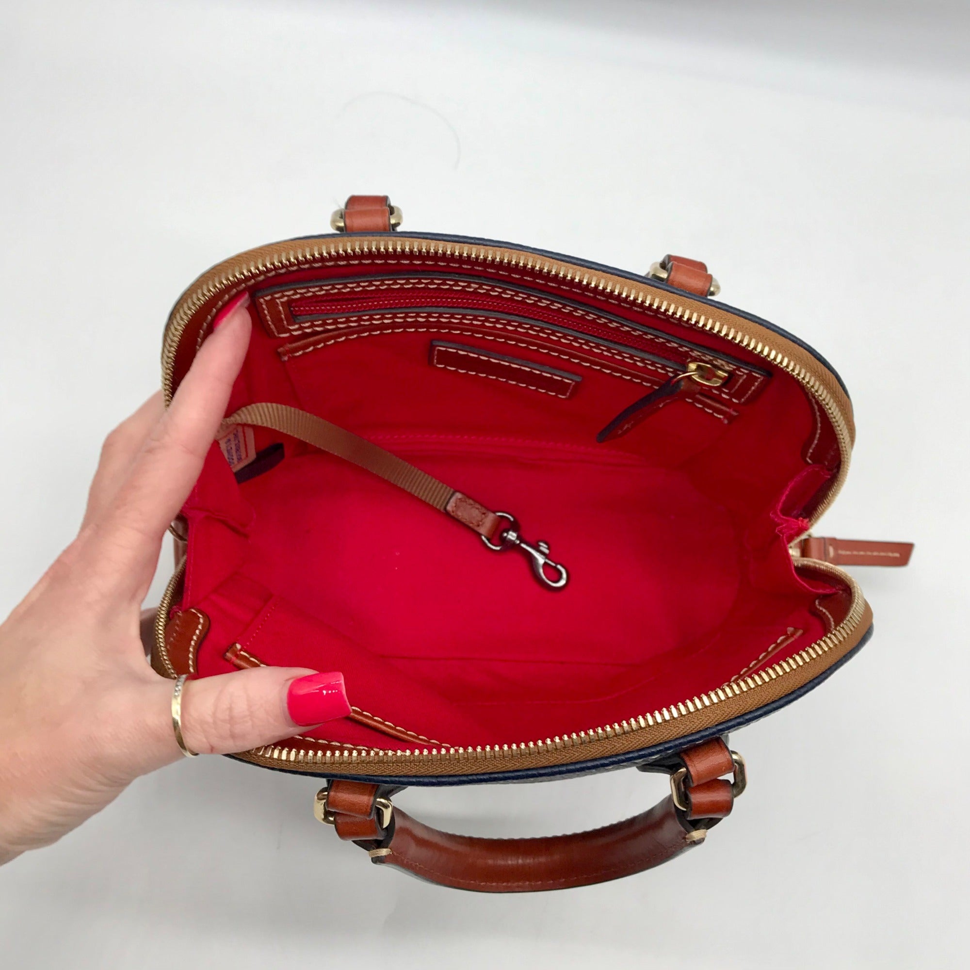 Dooney &amp; Bourke Navy &amp; Bown Small Zip Zip Crossbody Satchel