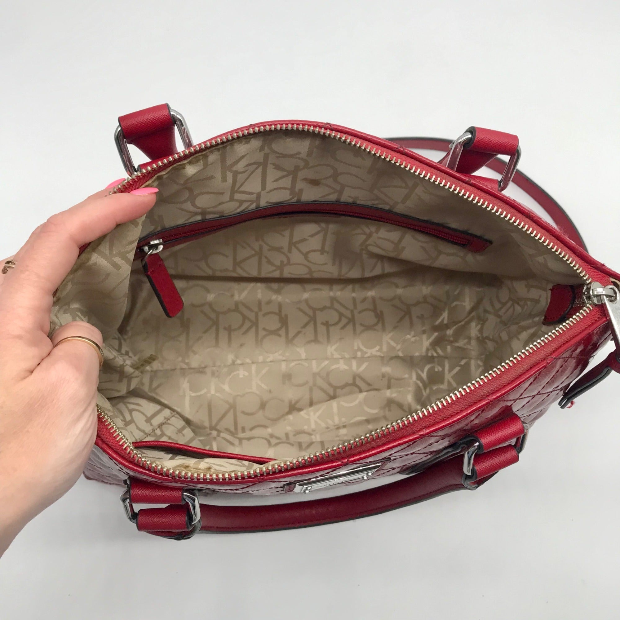 Calvin Klein Red Quilted Convertible Satchel