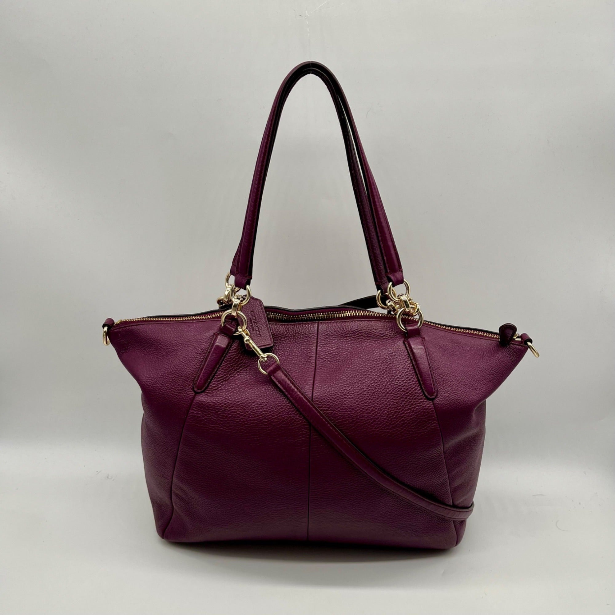 Coach Deep Plum Pebbled Leather Shoulder Bag