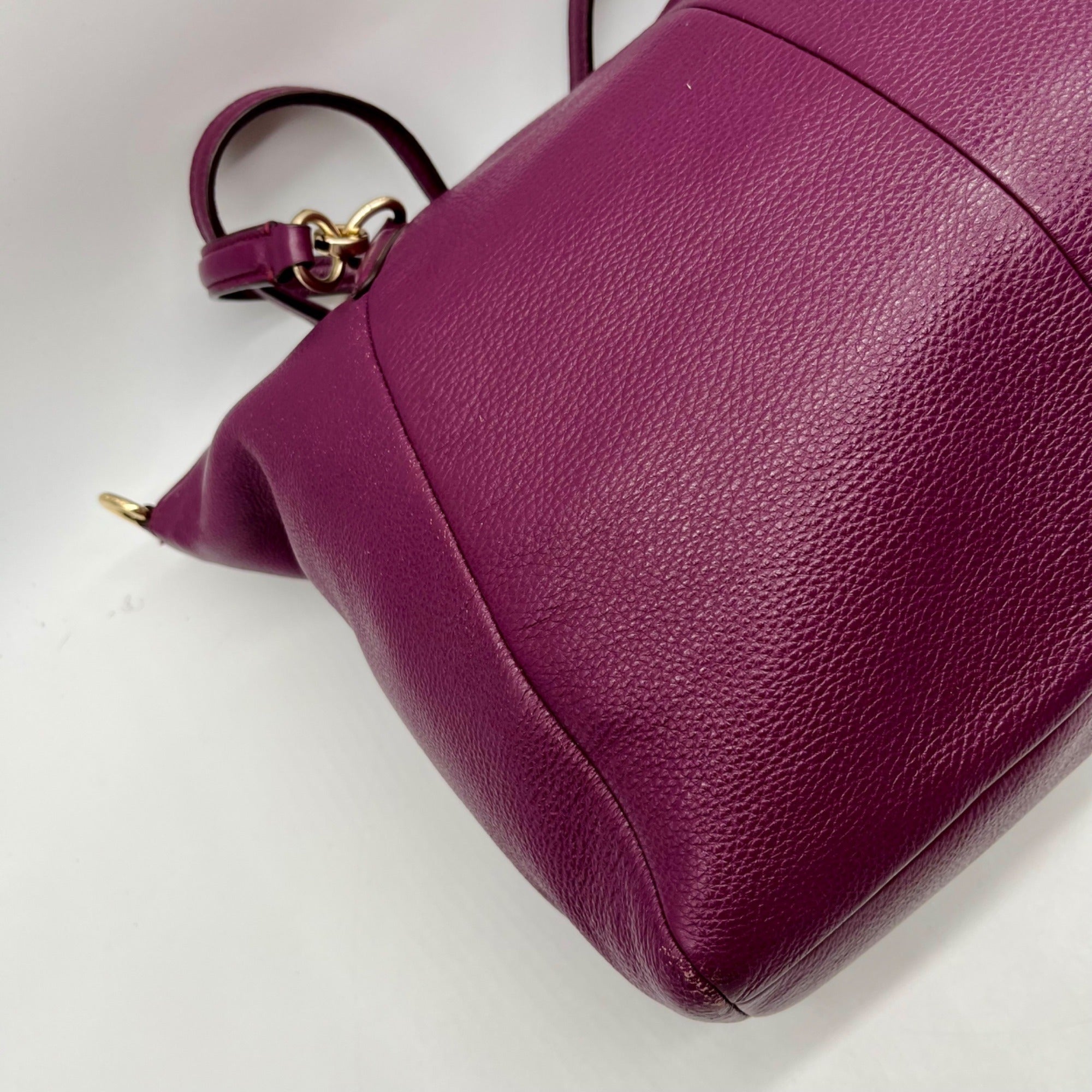 Coach Deep Plum Pebbled Leather Shoulder Bag