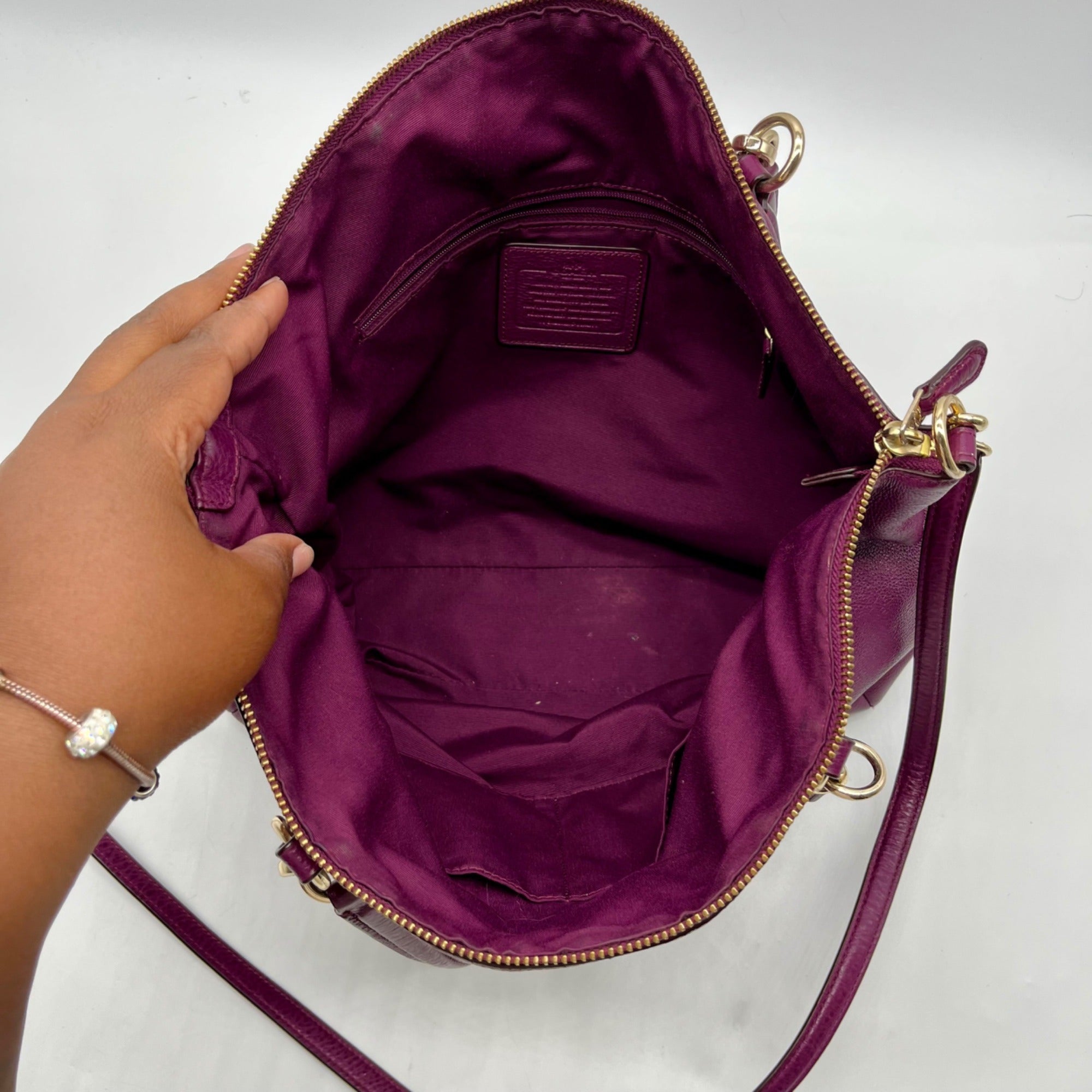 Coach Deep Plum Pebbled Leather Shoulder Bag