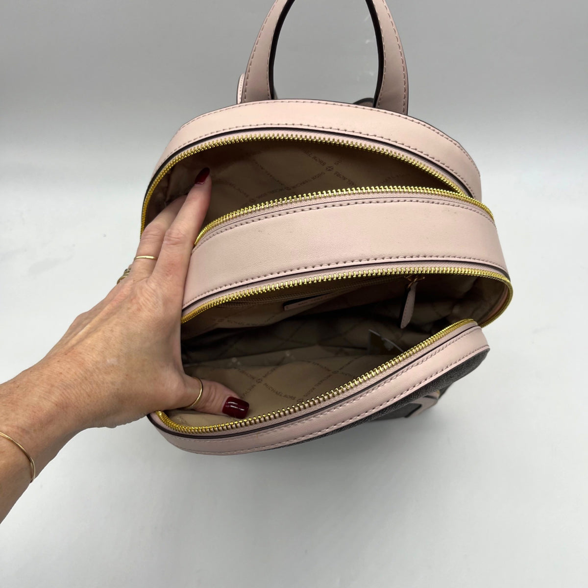 Michael Kors Brown &amp; Pink Monogram Coated Canvas Jaycee Backpack