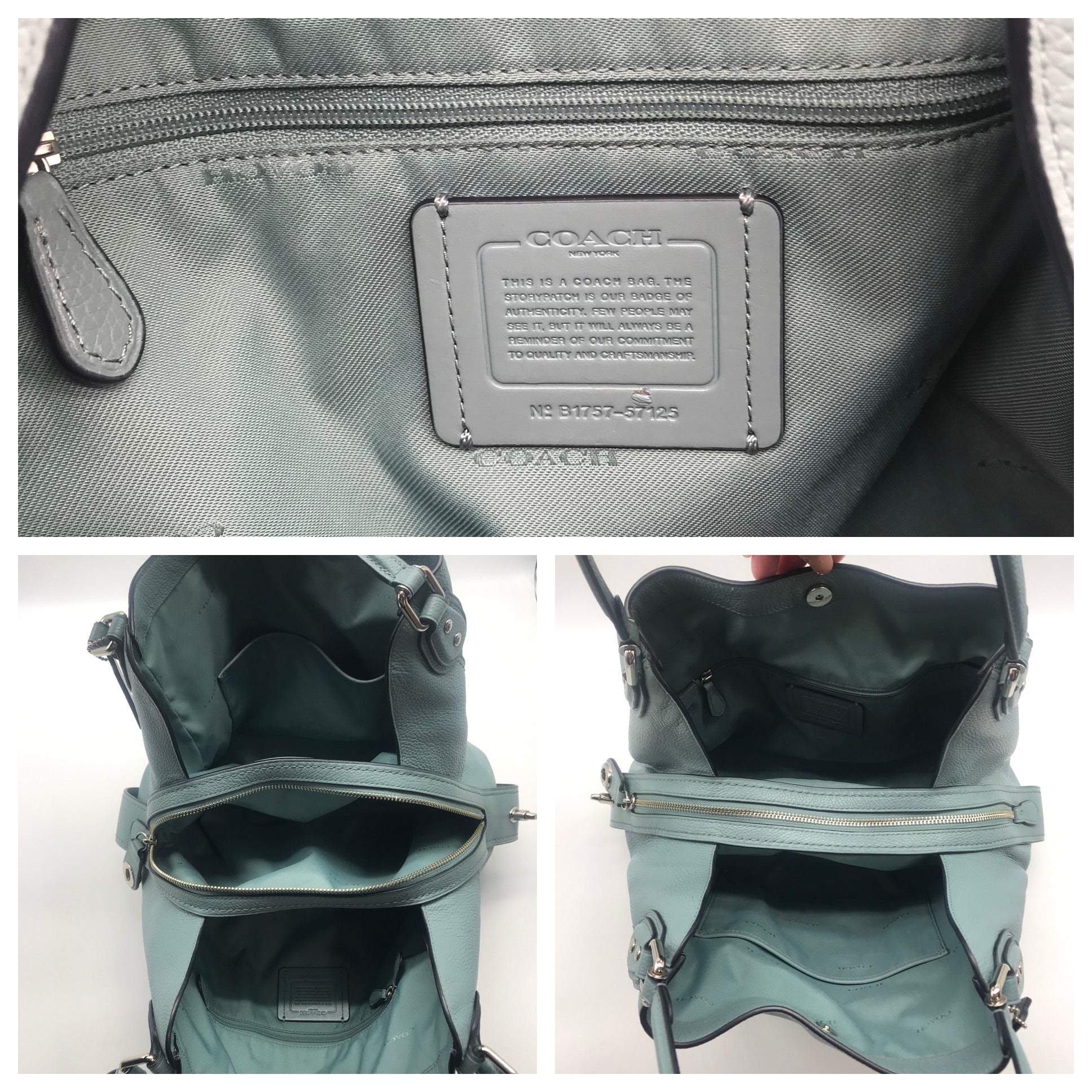 Coach Edie Turquoise Pebbled Leather  Shoulder Bag  57125