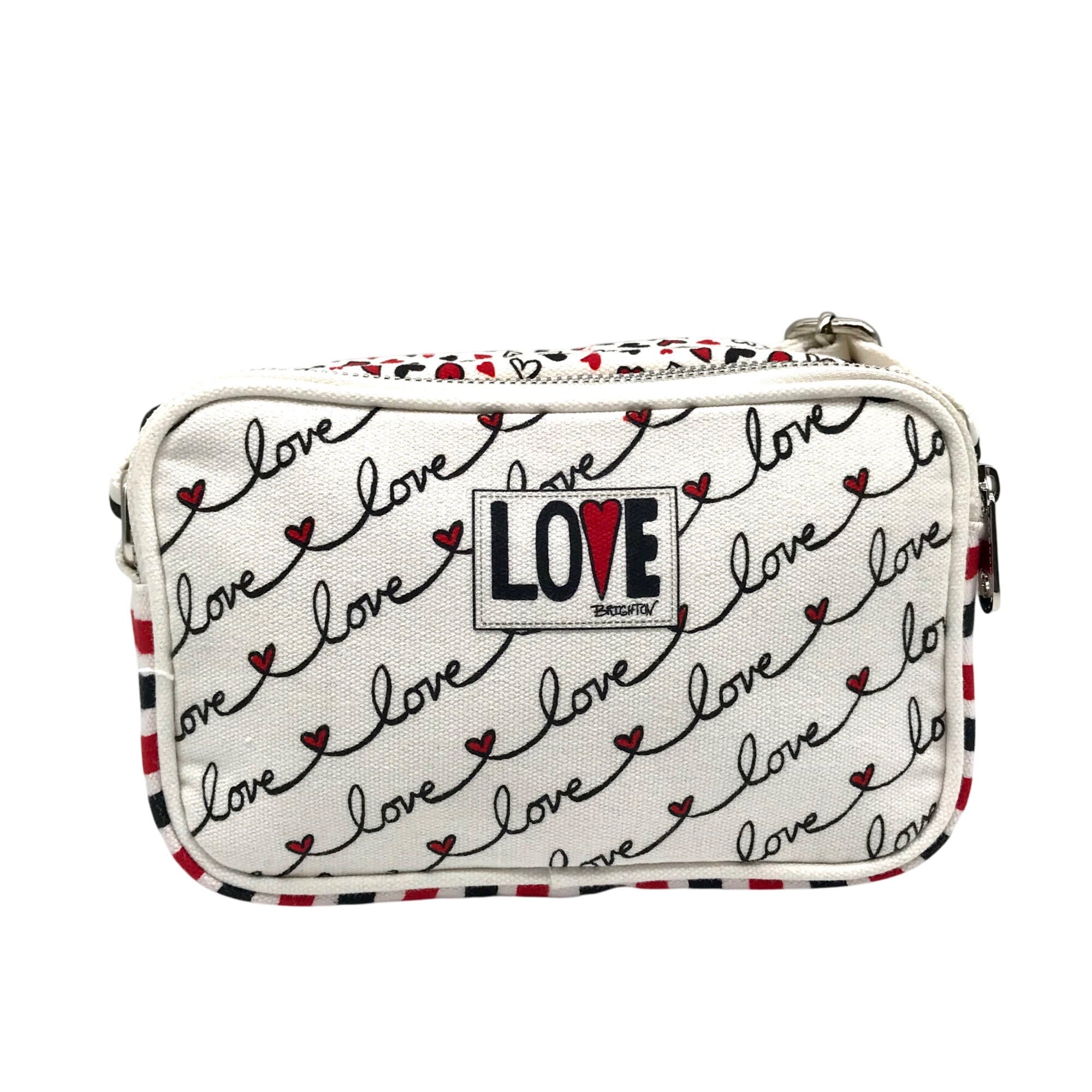 Brighton Red &amp; White Canvas Love Scroll Crossbody Bag