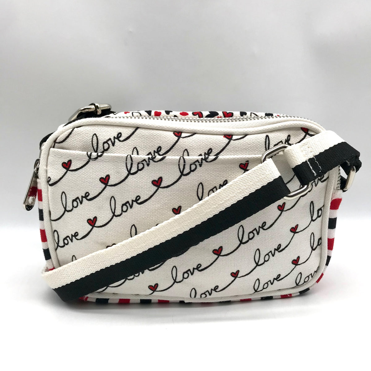 Brighton Red &amp; White Canvas Love Scroll Crossbody Bag