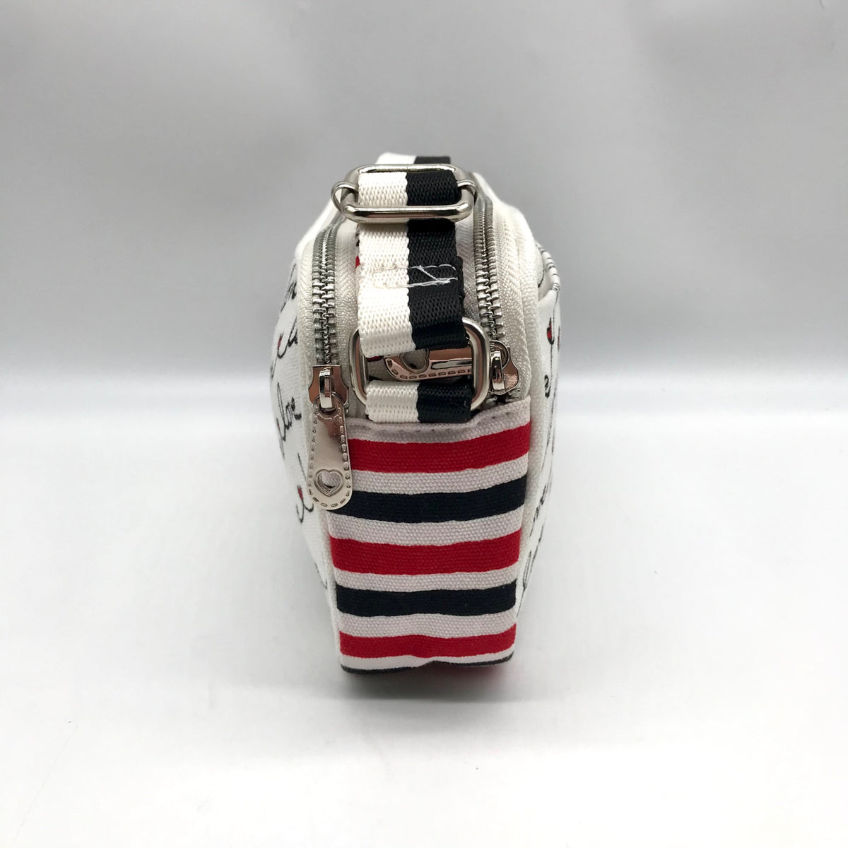 Brighton Red &amp; White Canvas Love Scroll Crossbody Bag