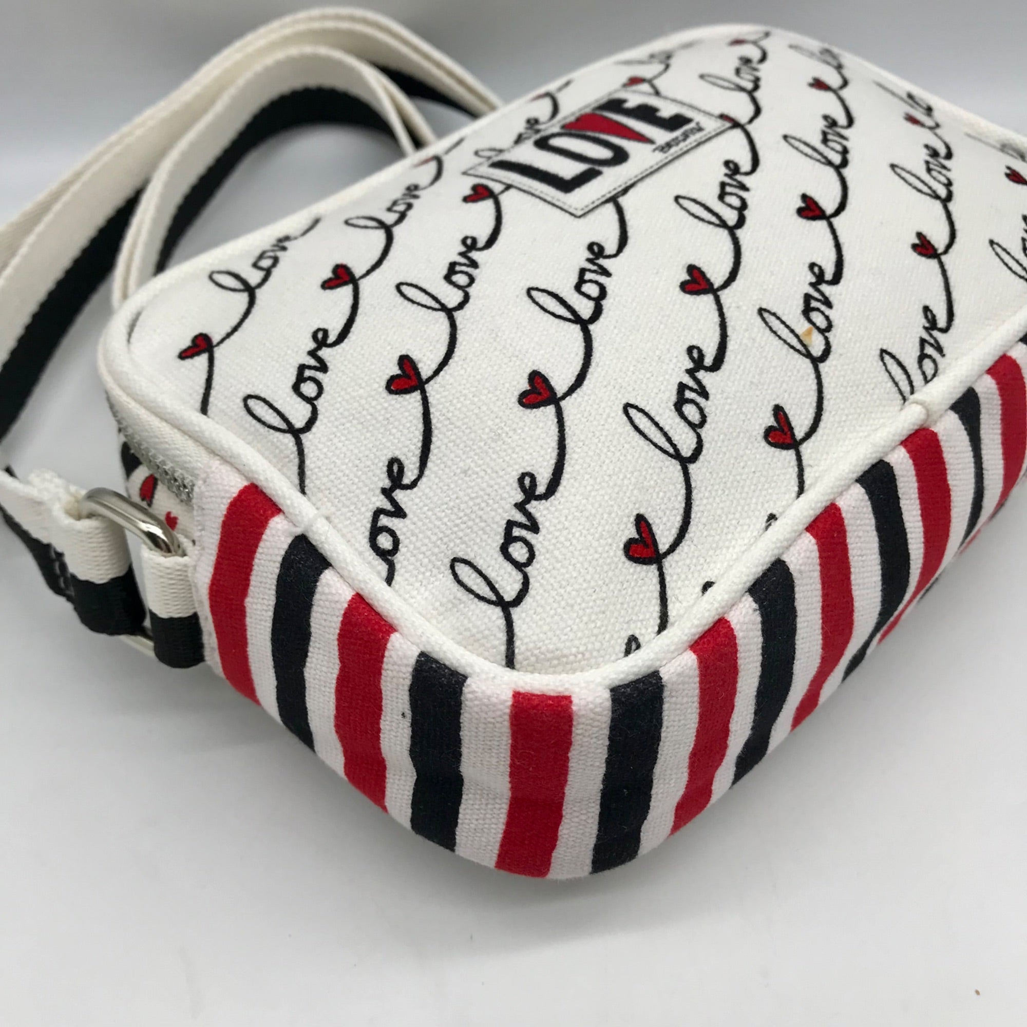 Brighton Red &amp; White Canvas Love Scroll Crossbody Bag