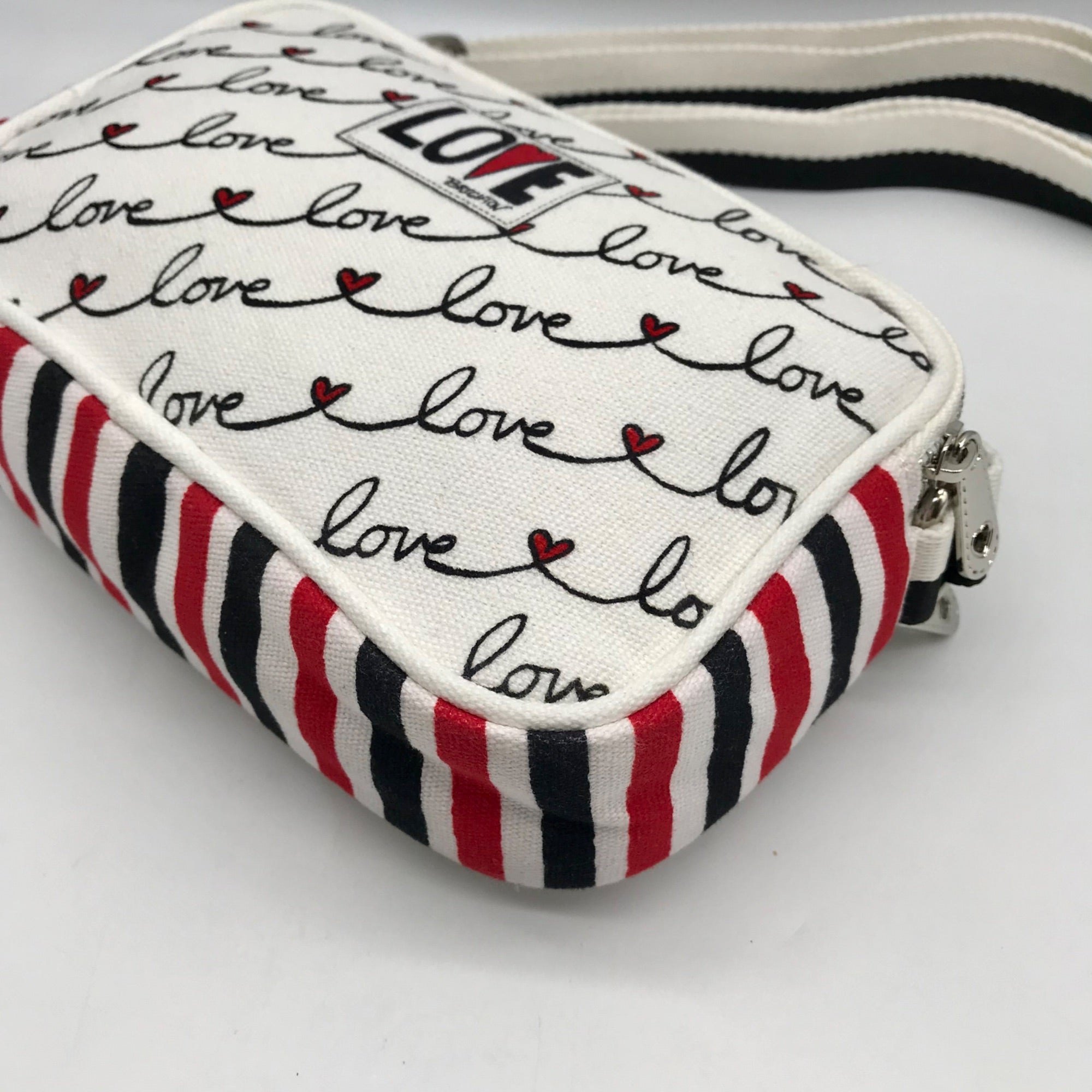 Brighton Red &amp; White Canvas Love Scroll Crossbody Bag