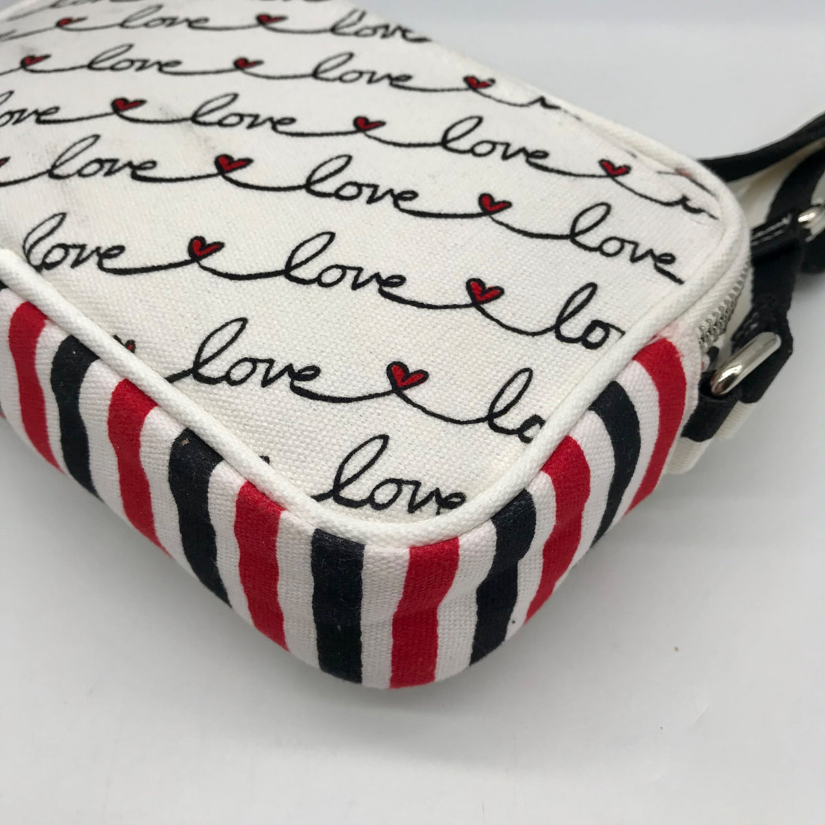 Brighton Red &amp; White Canvas Love Scroll Crossbody Bag