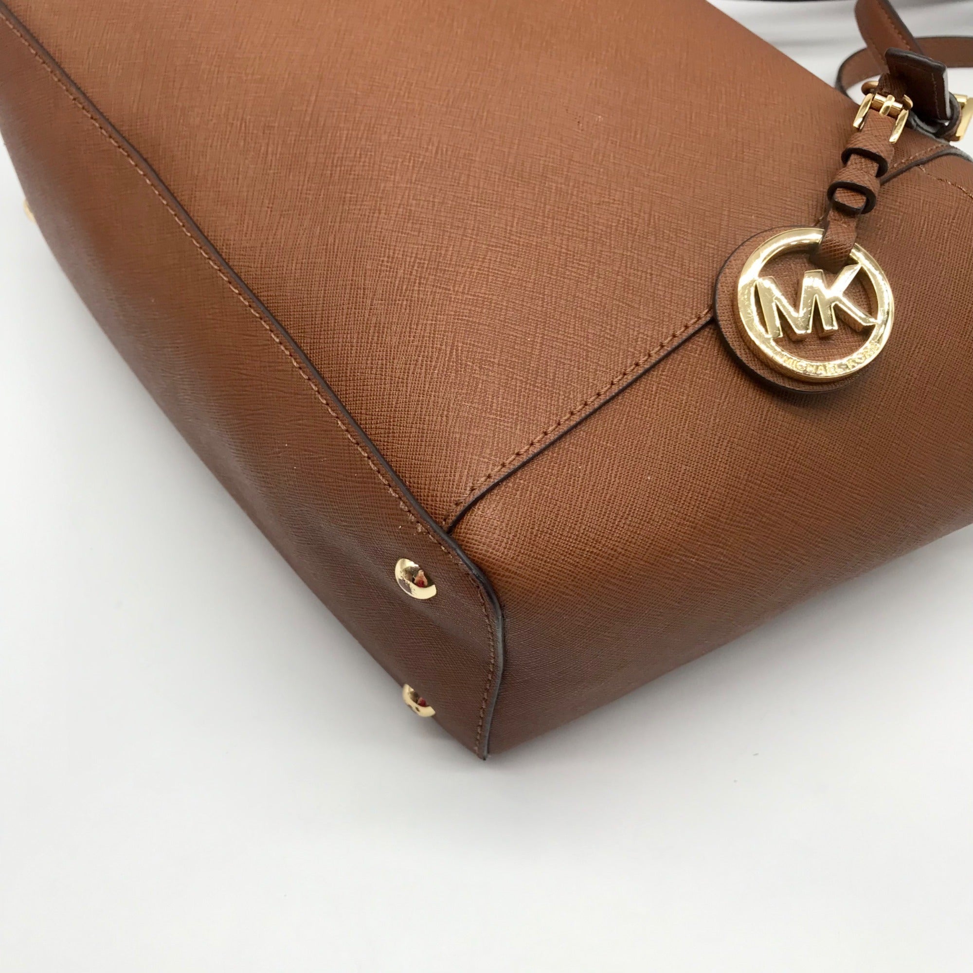 Michael Kors Brown Saffiano Leather Charlotte Top Zip Tote Bag